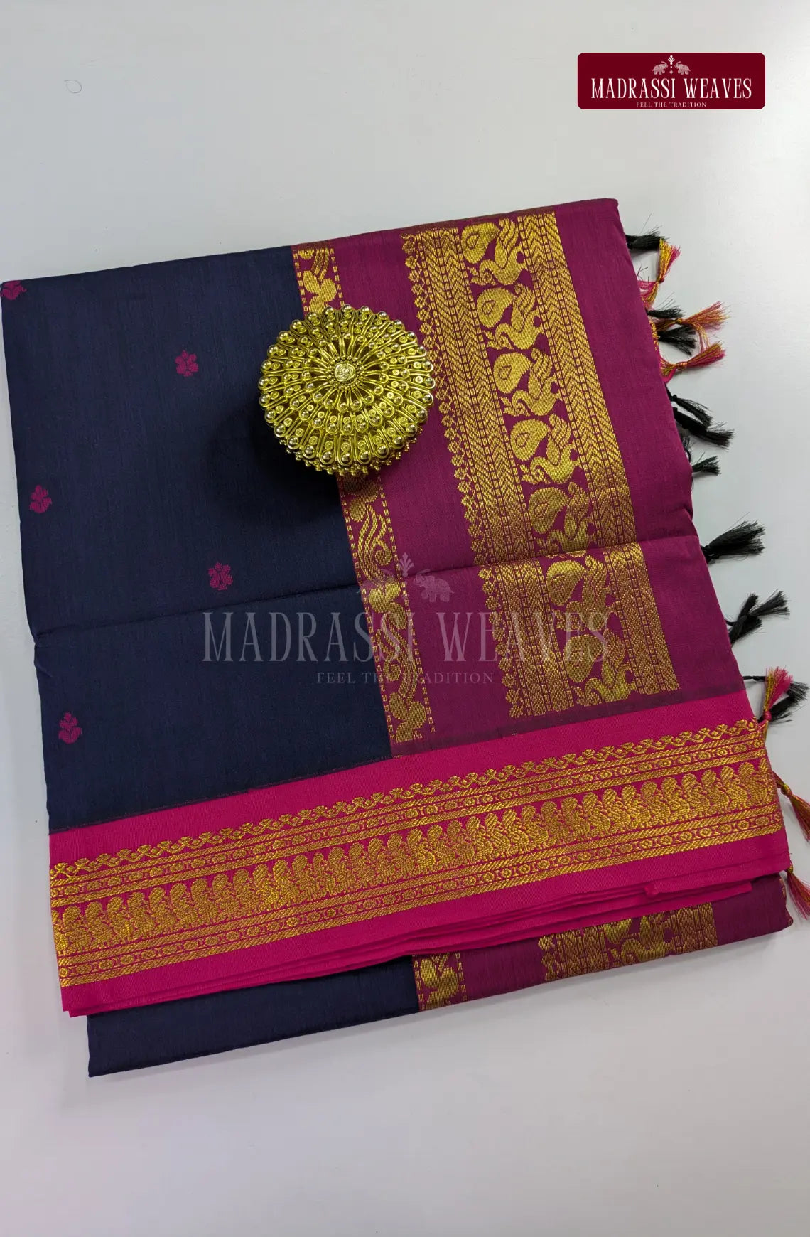 Premium Kalyani Gadwal Cotton Saree - Navy Blue