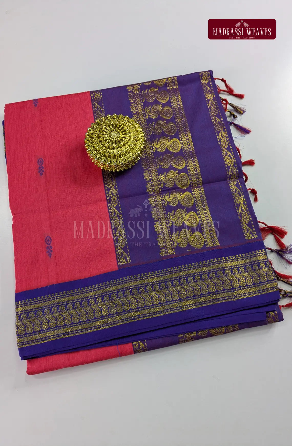 Premium Kalyani Gadwal Cotton Saree - Reddish Pink
