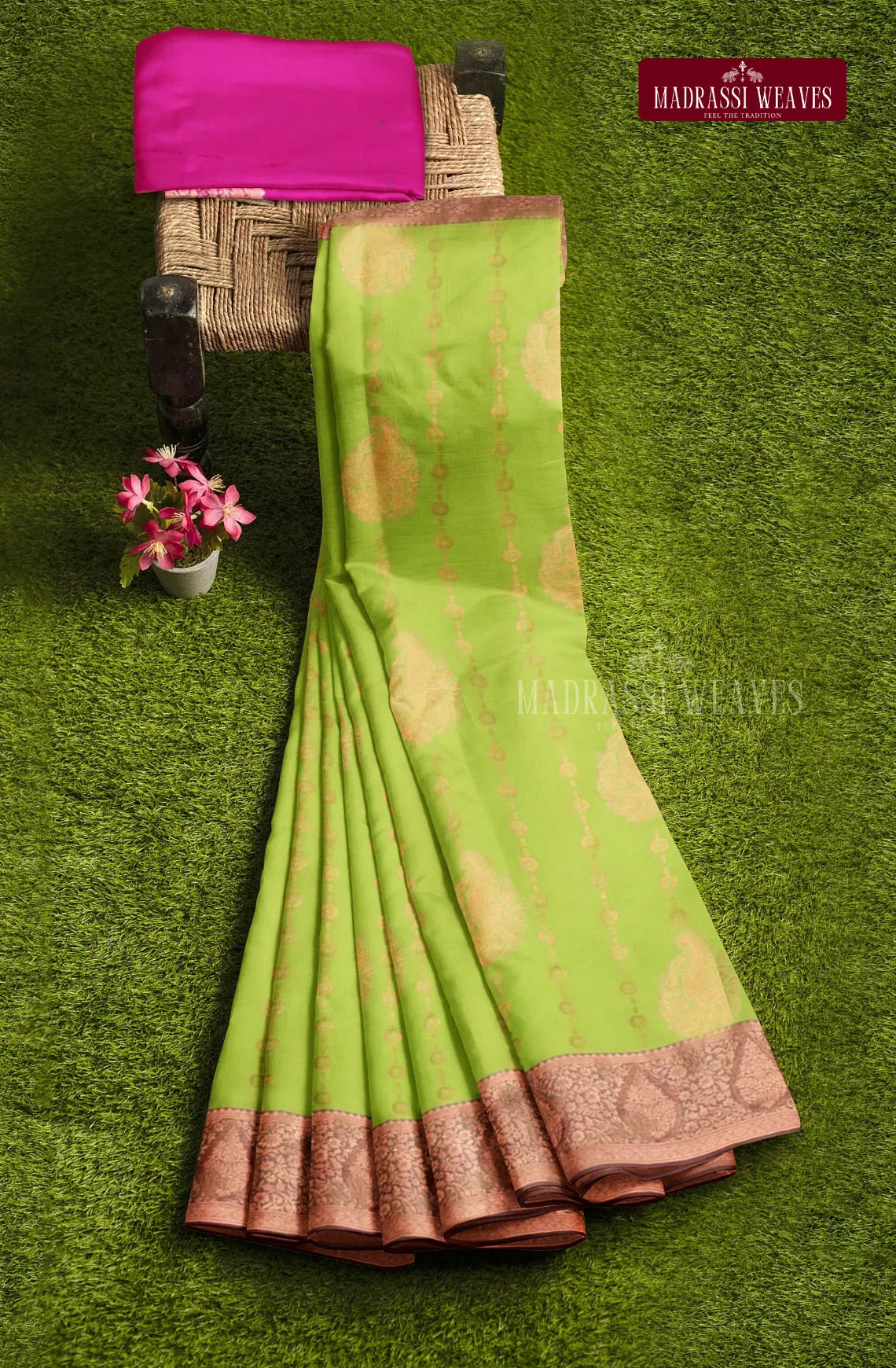 Kanchi Semi Silk Saree with Zari Border - Sneha Green