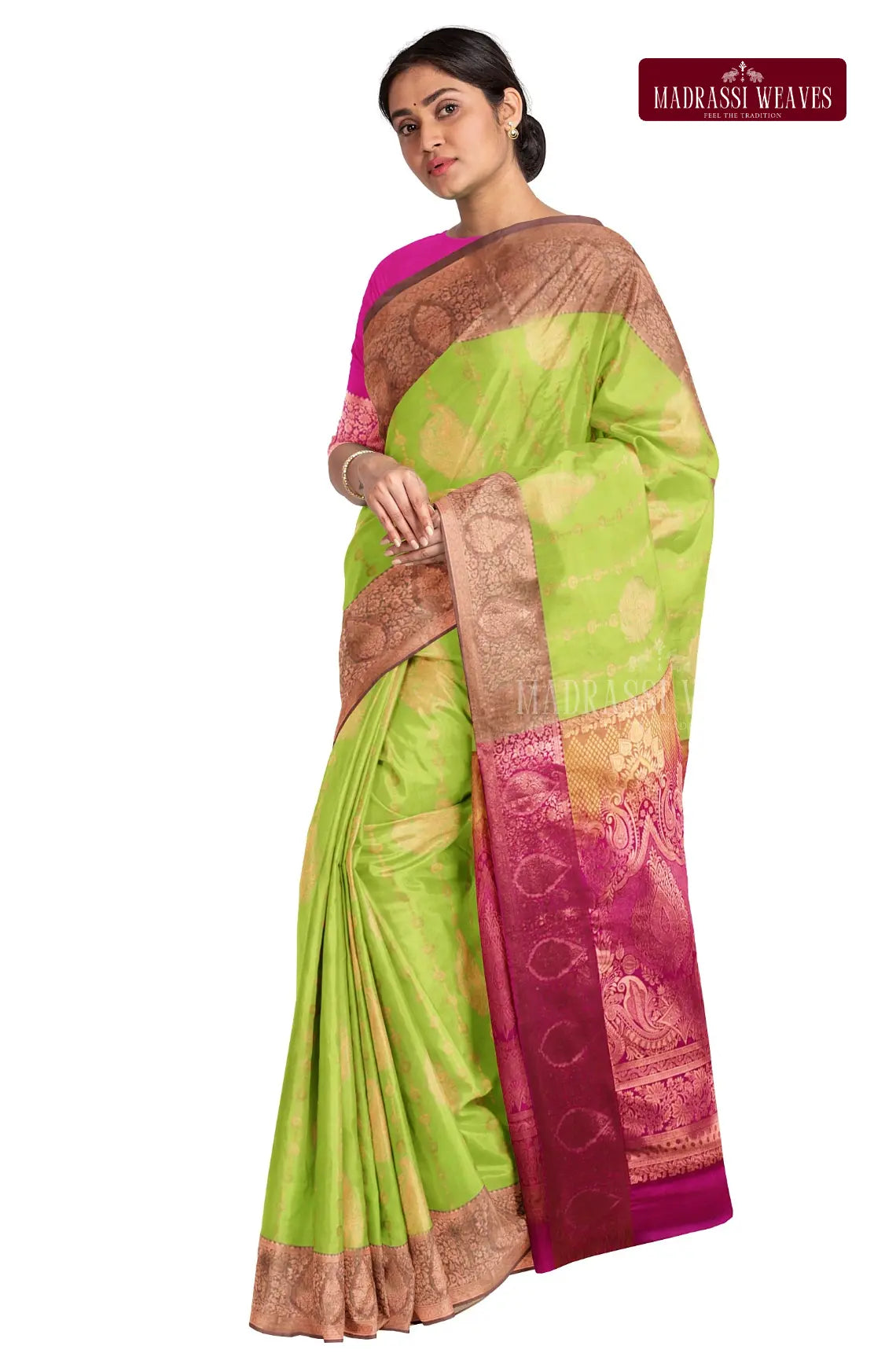 Kanchi Semi Silk Saree with Zari Border - Sneha Green
