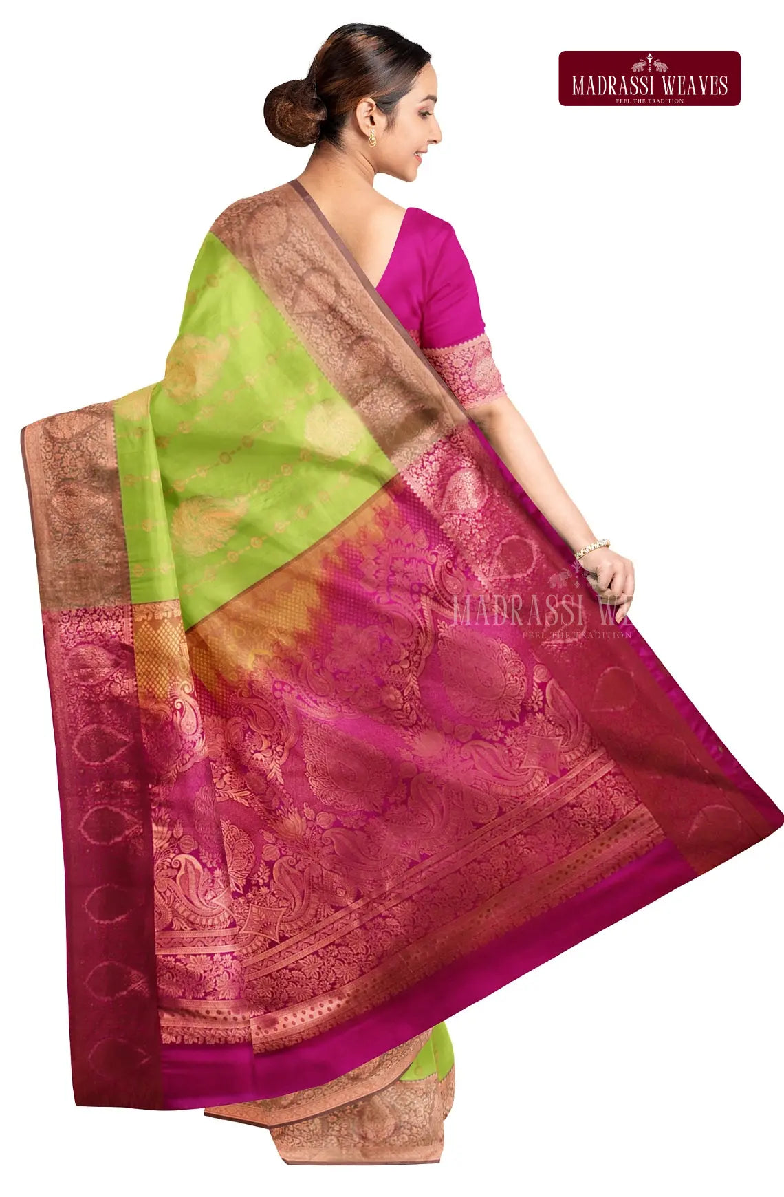 Kanchi Semi Silk Saree with Zari Border - Sneha Green