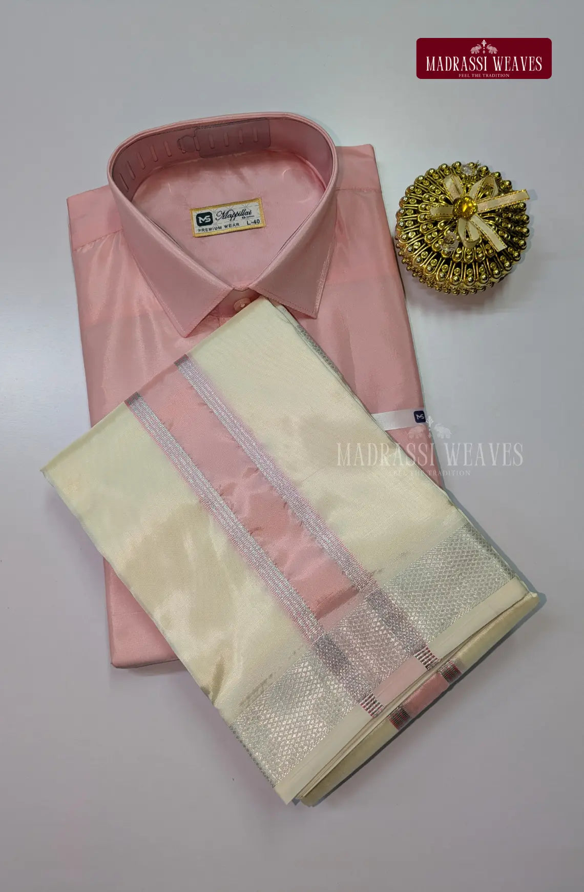 Kids Premium Silk Dhoti Set with Colour Zari - Pink