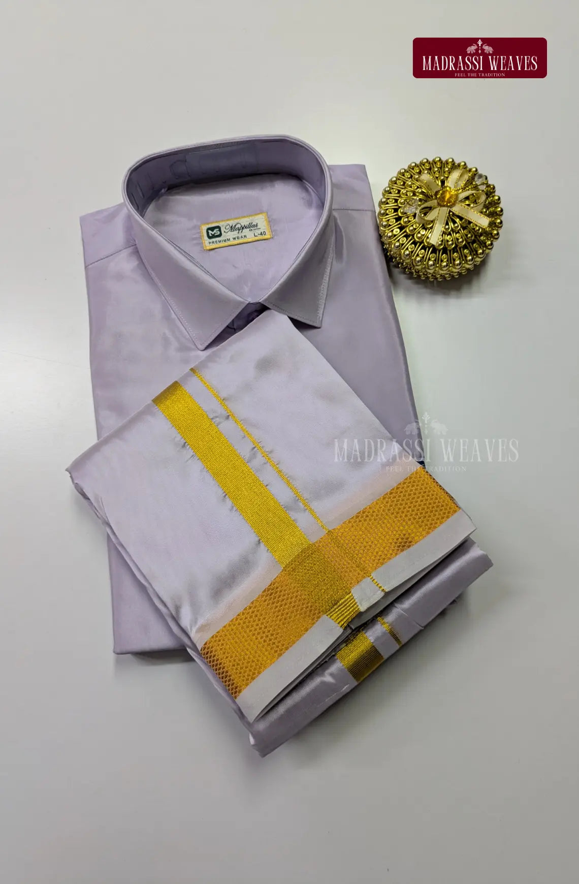 Kids Premium Silk Dhoti Set with Gold Zari - Lavender