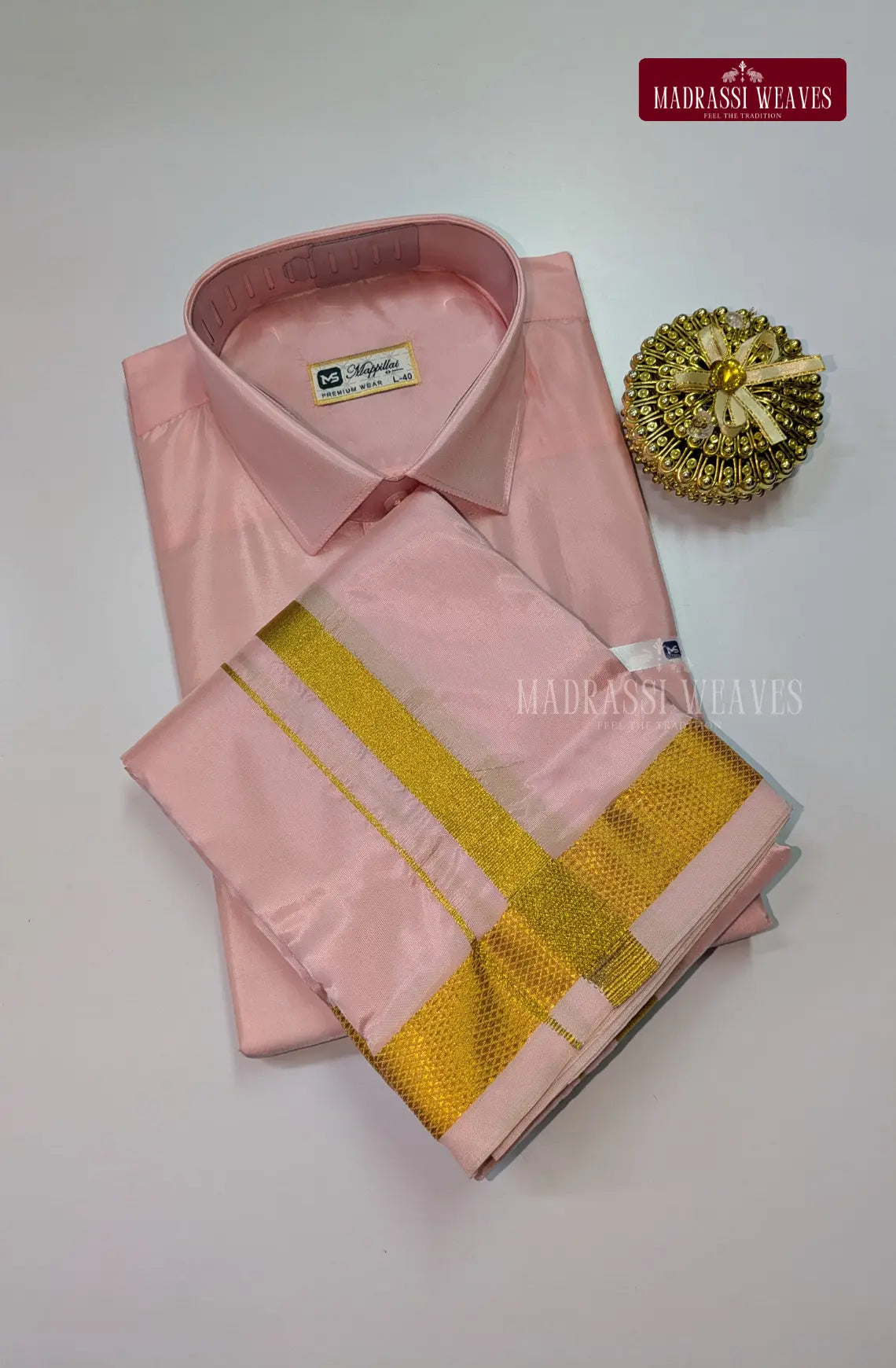 Kids Premium Silk Dhoti Set with Gold Zari - Pink