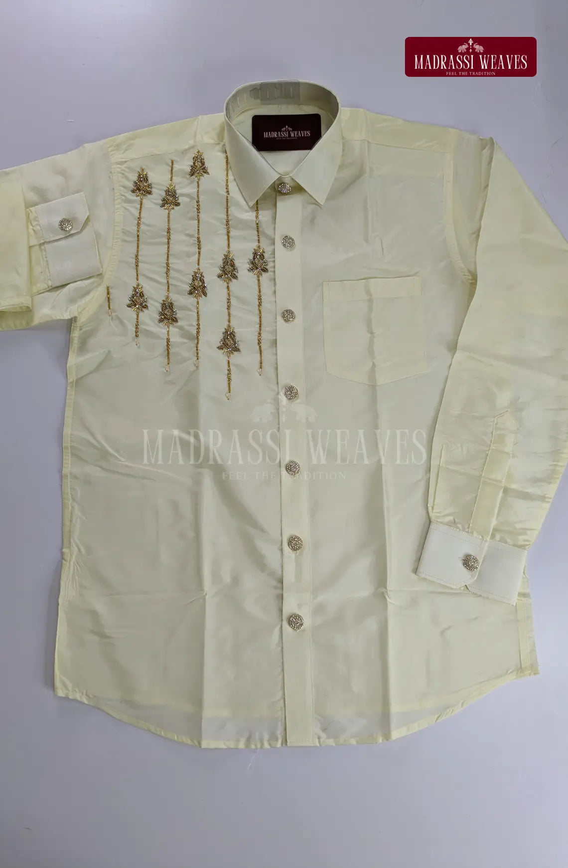 Aari Work Men's Shirt 2 (Hand Crafted) - Pearl White