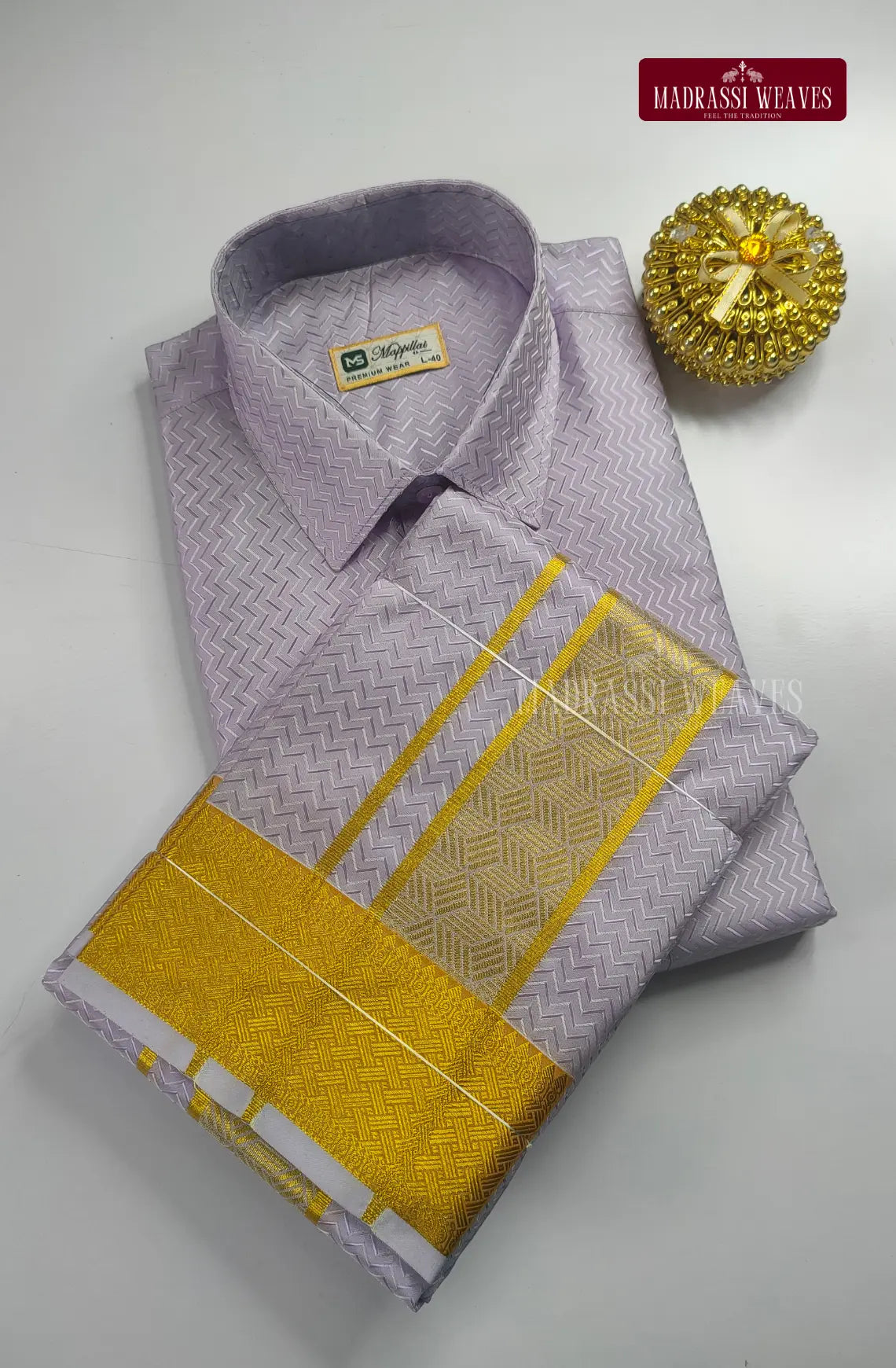Luxury Embossed Dhoti Set Woven With Gold Zari - Lavender