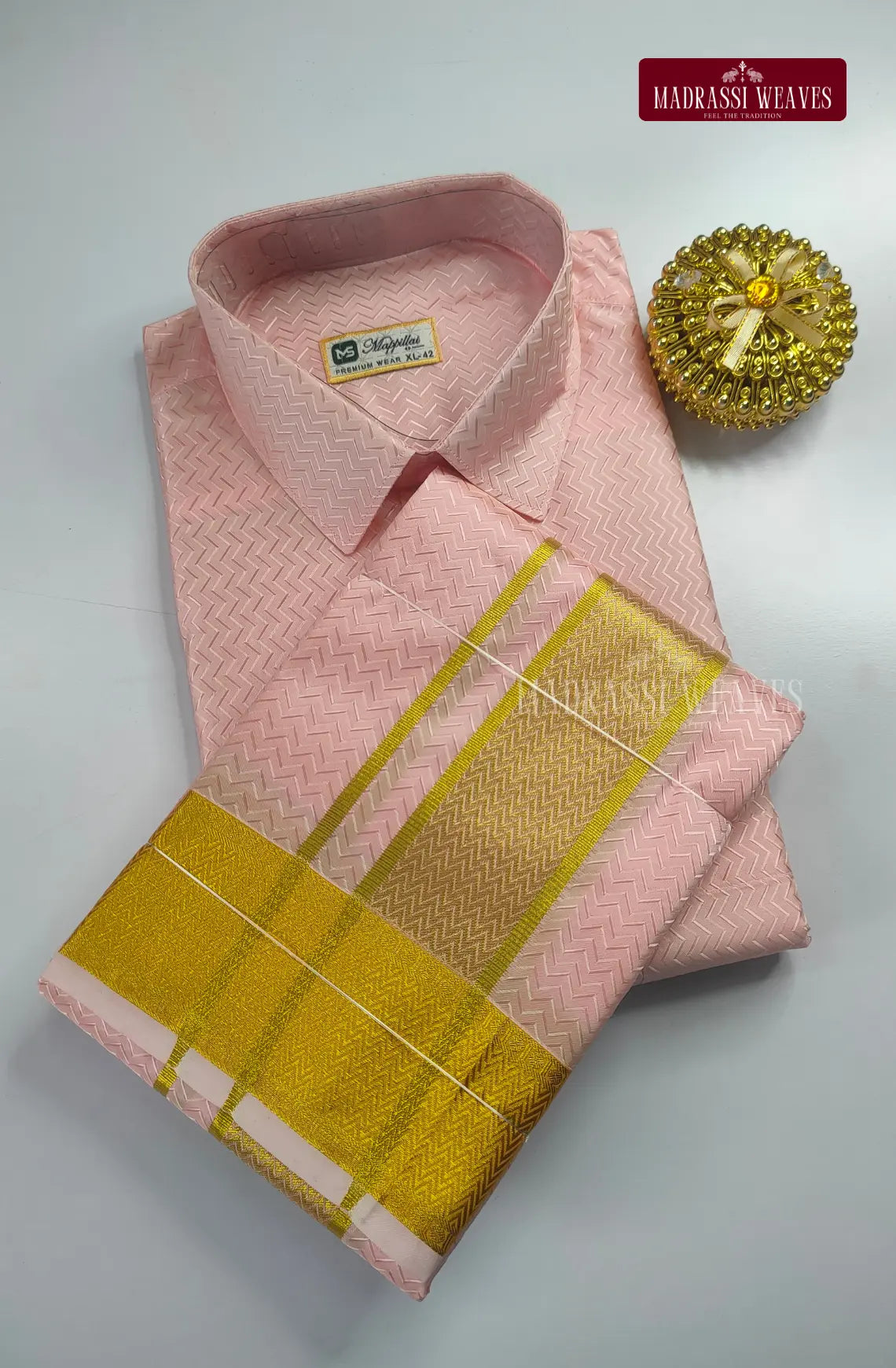 Luxury Embossed Dhoti Set Woven With Gold Zari - Pink