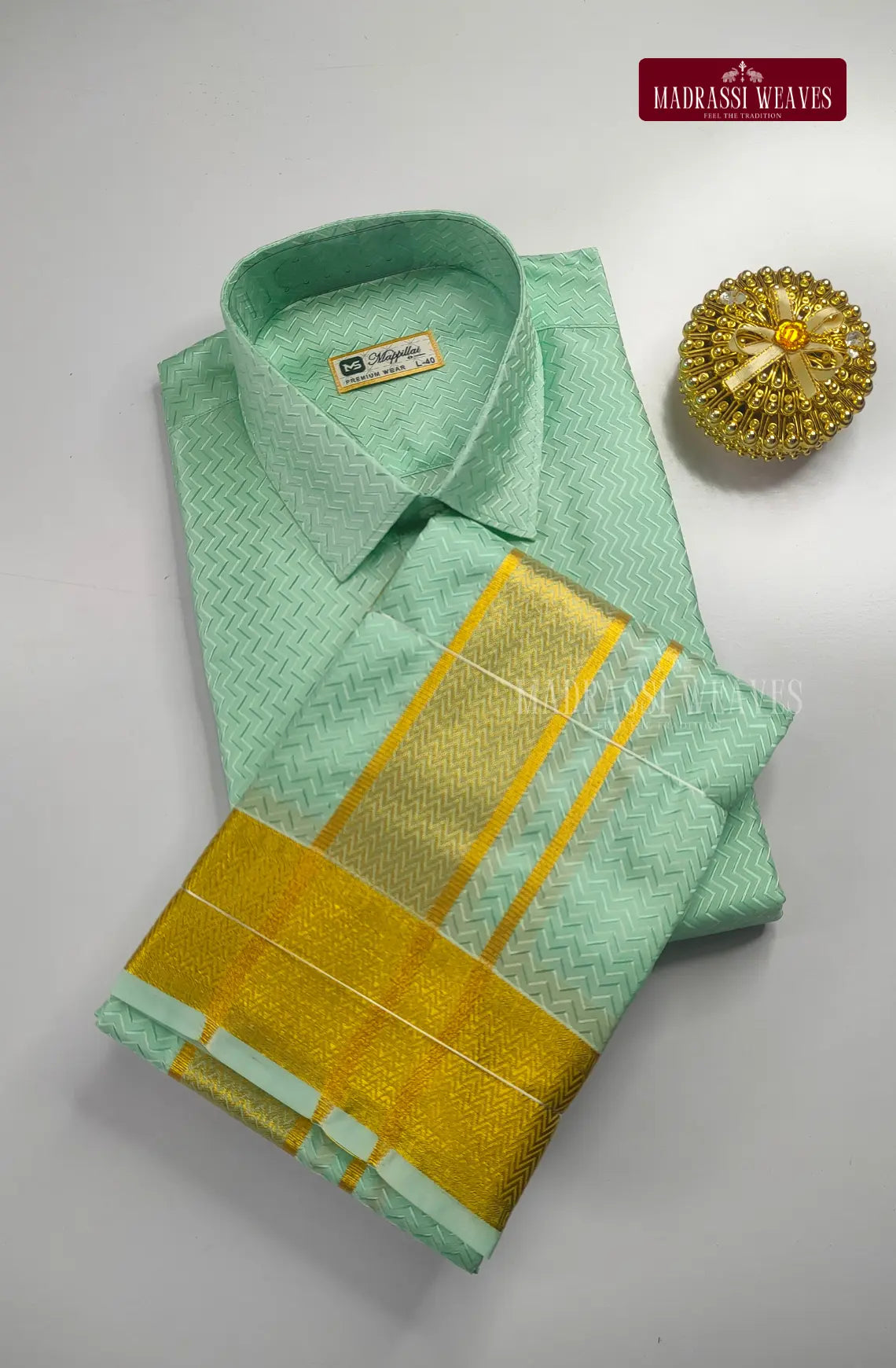 Luxury Embossed Dhoti Set Woven With Gold Zari - Rexona