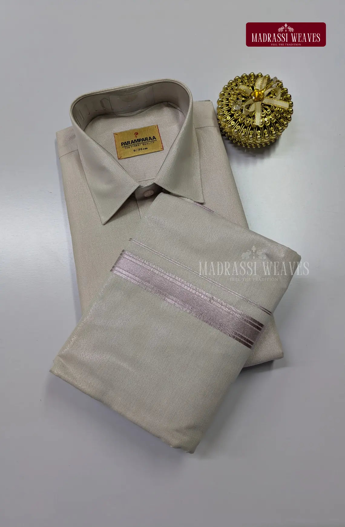 Men's Cotton Tissue Dhoti Set With Lavender Zari