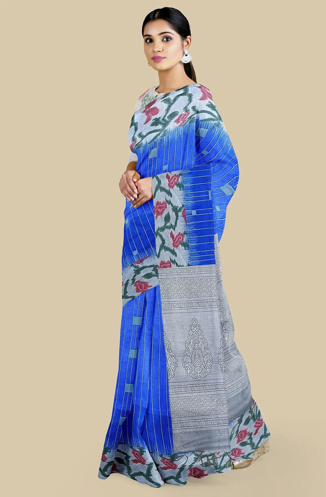 Pencil Art Semi Chanderi Saree