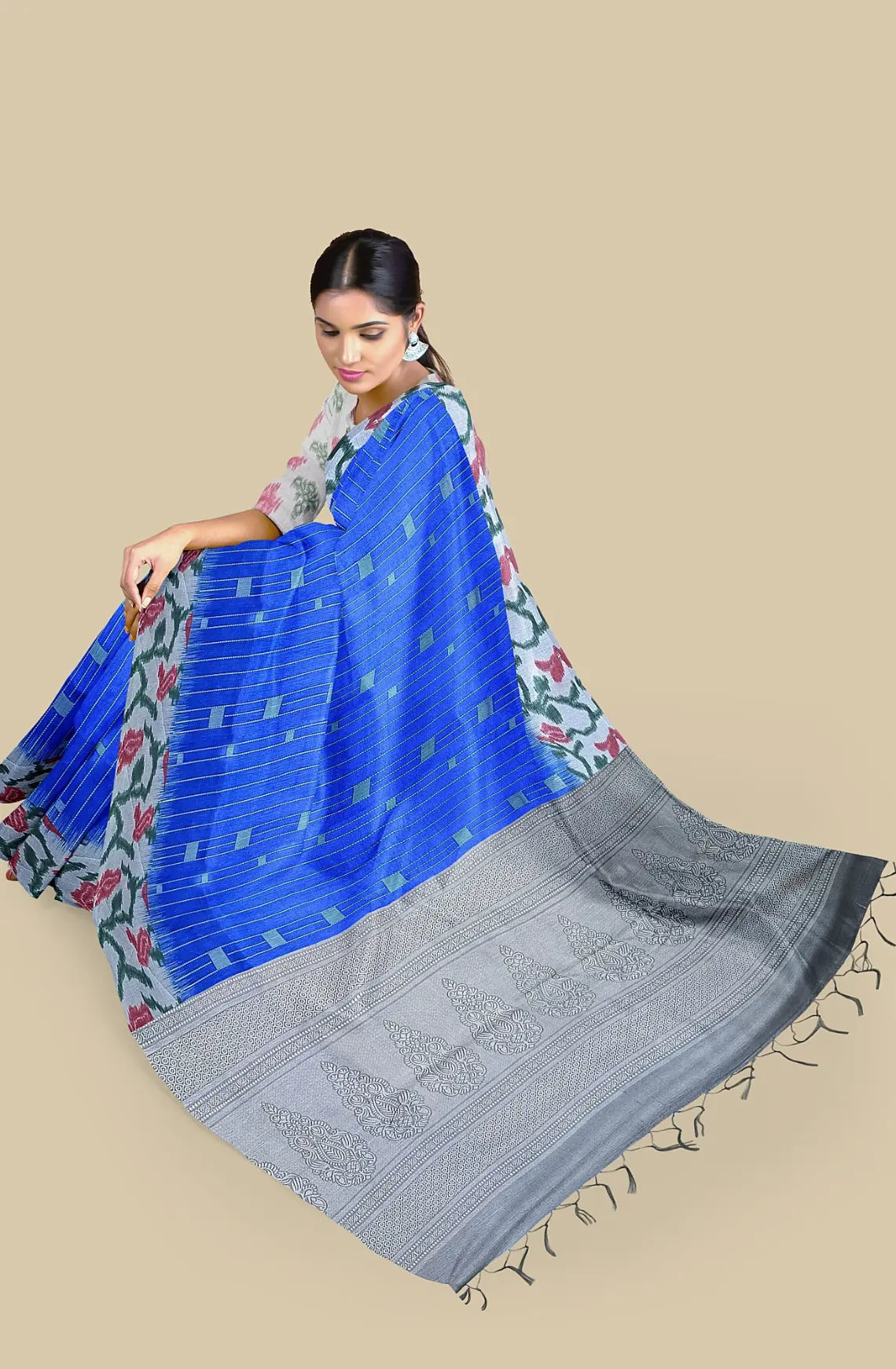 Pencil Art Semi Chanderi Saree
