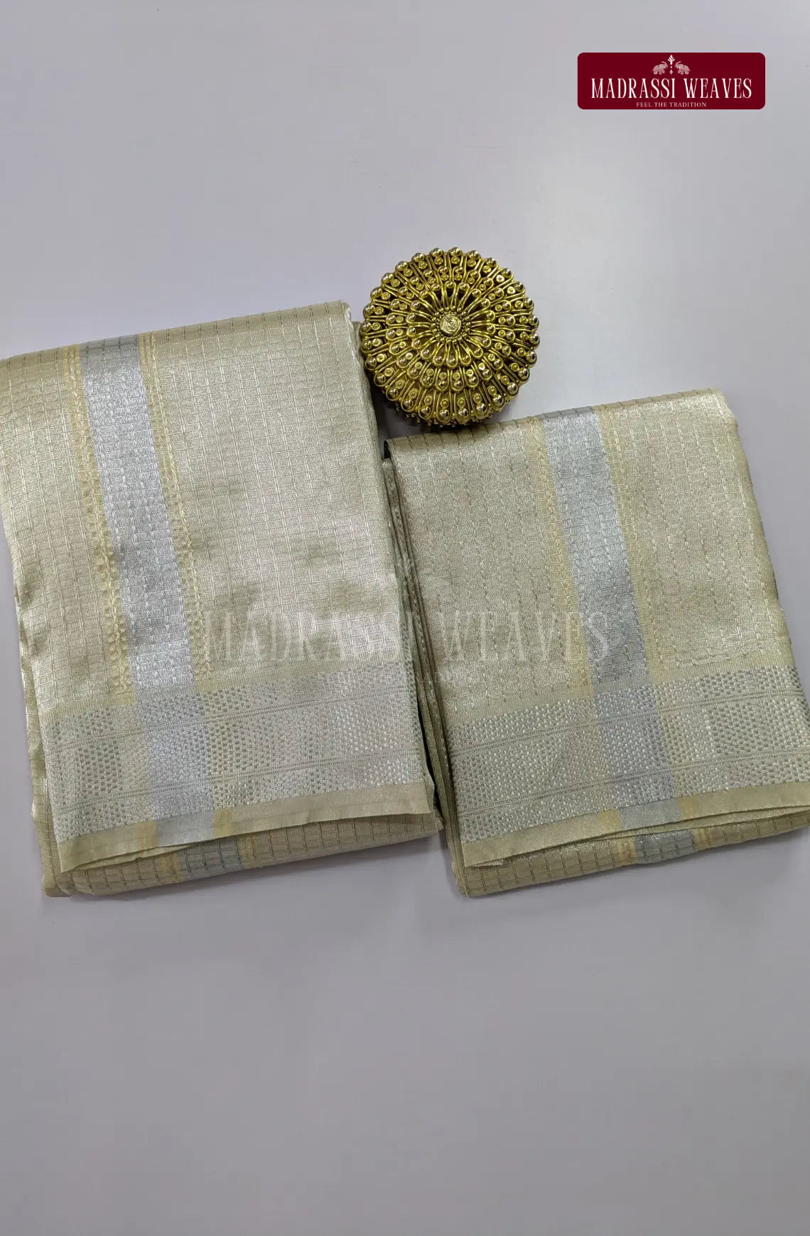Premium Art Silk Tissue Dhoti Set - Ivory