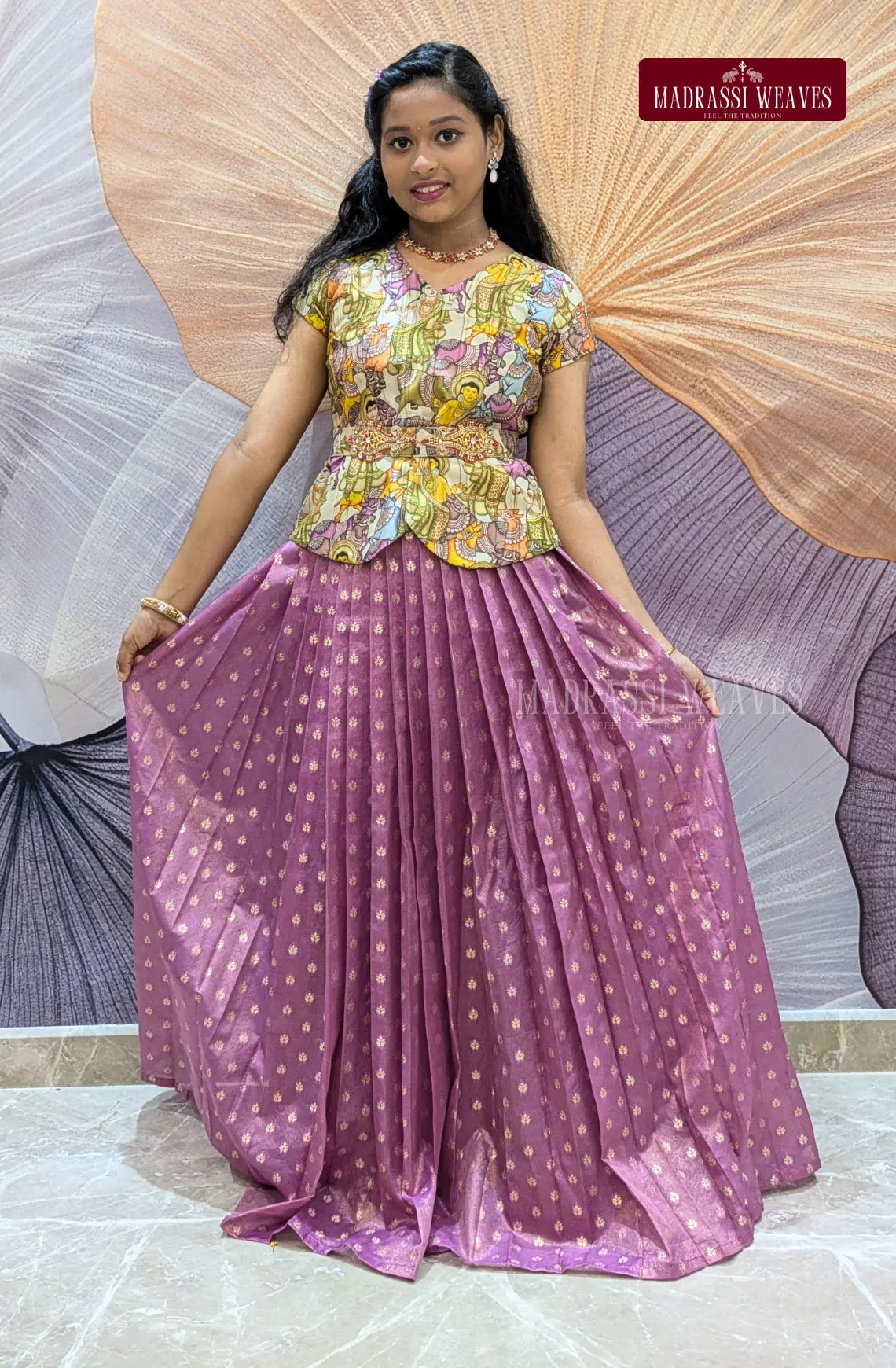 Premium Indo-western Girl's Dress - Kalamkari Twinkle Tales