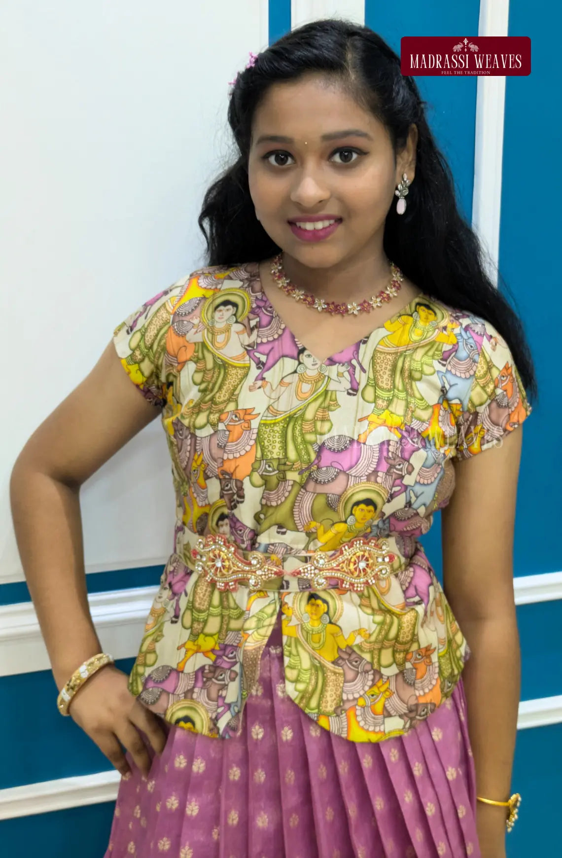 Premium Indo-western Girl's Dress - Kalamkari Twinkle Tales