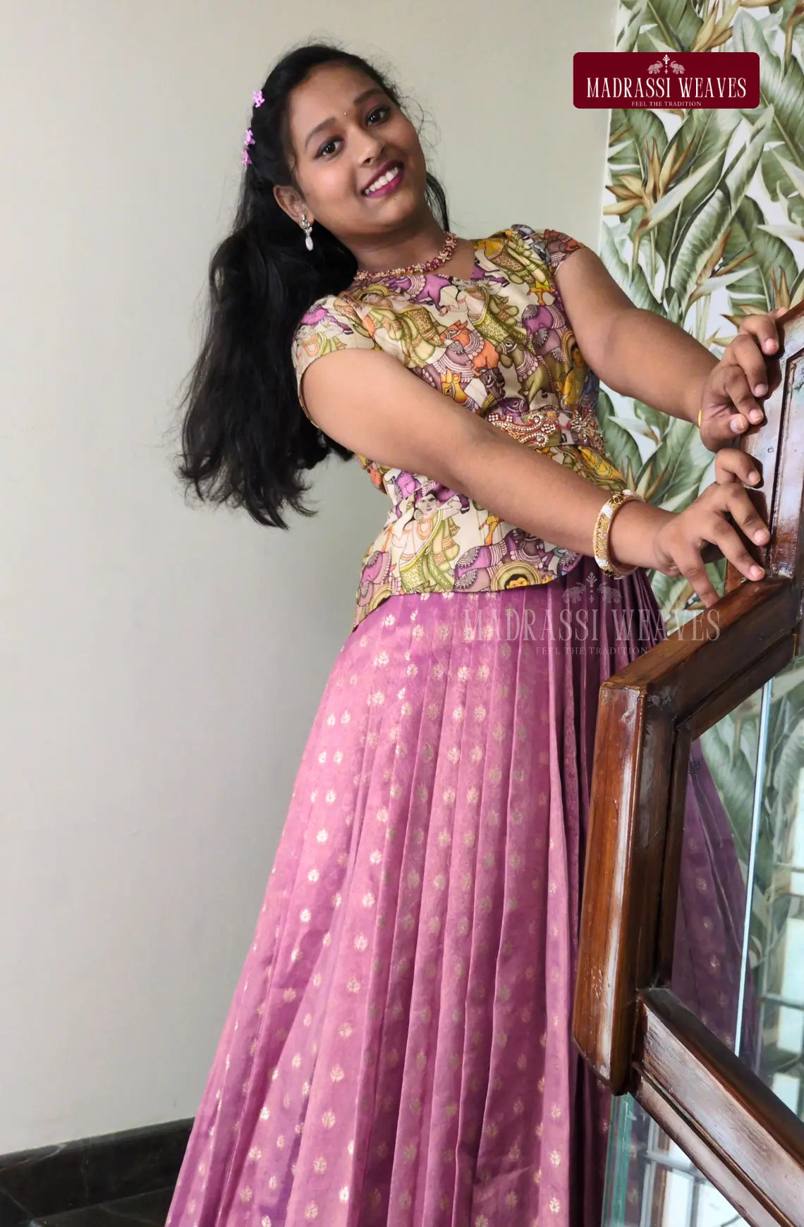 Premium Indo-western Girl's Dress - Kalamkari Twinkle Tales