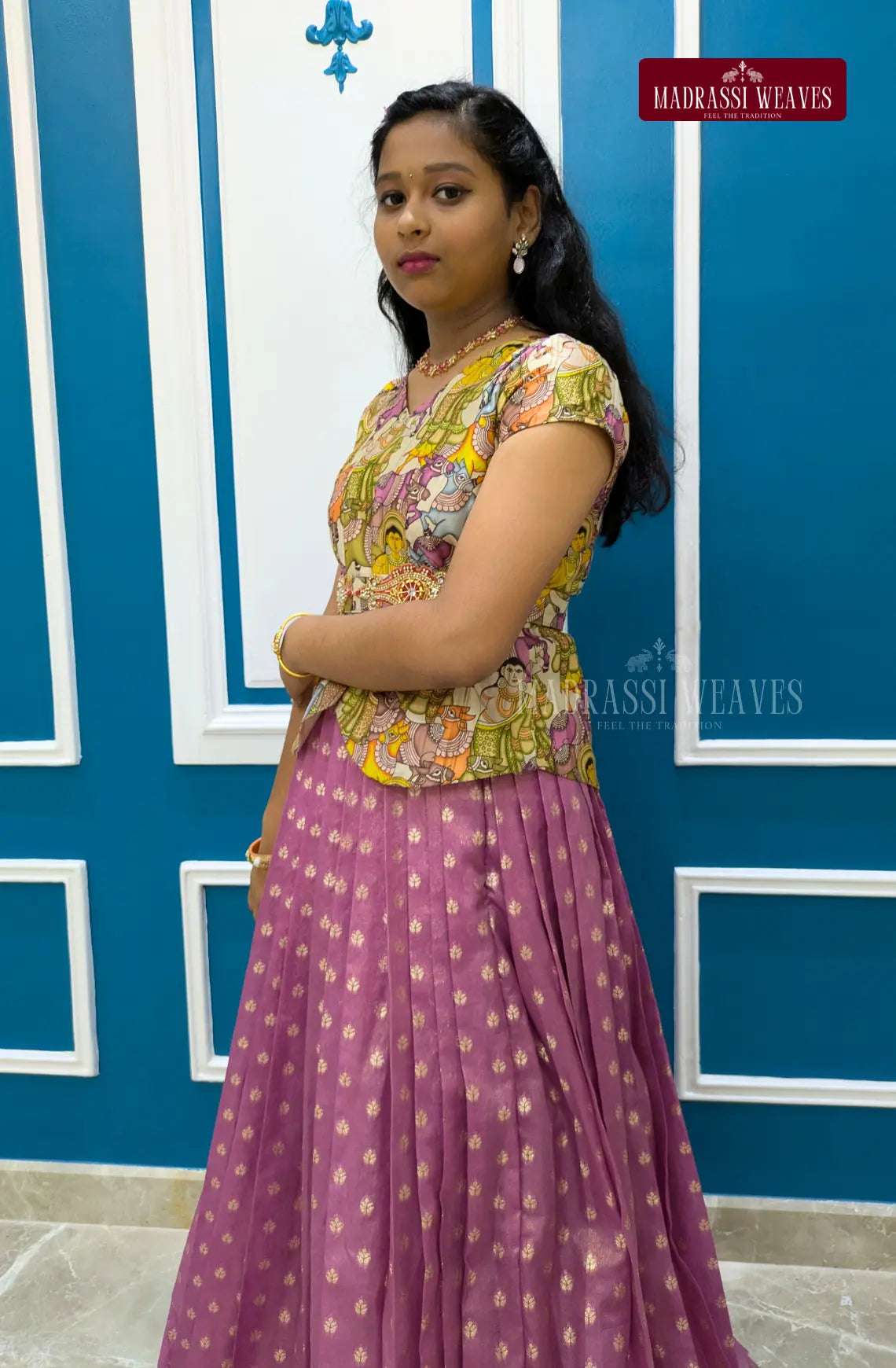 Premium Indo-western Girl's Dress - Kalamkari Twinkle Tales