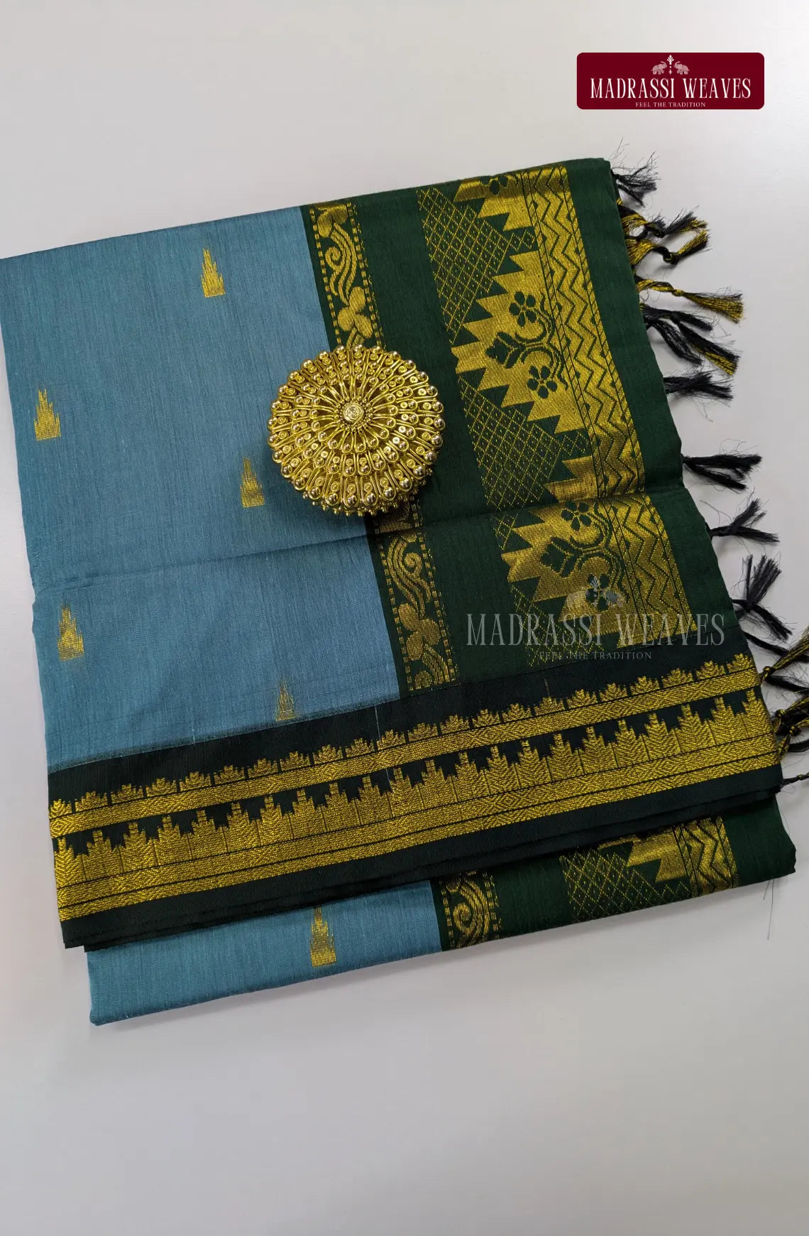 Premium Kalyani Gadwal Cotton Saree - Aqua Blue