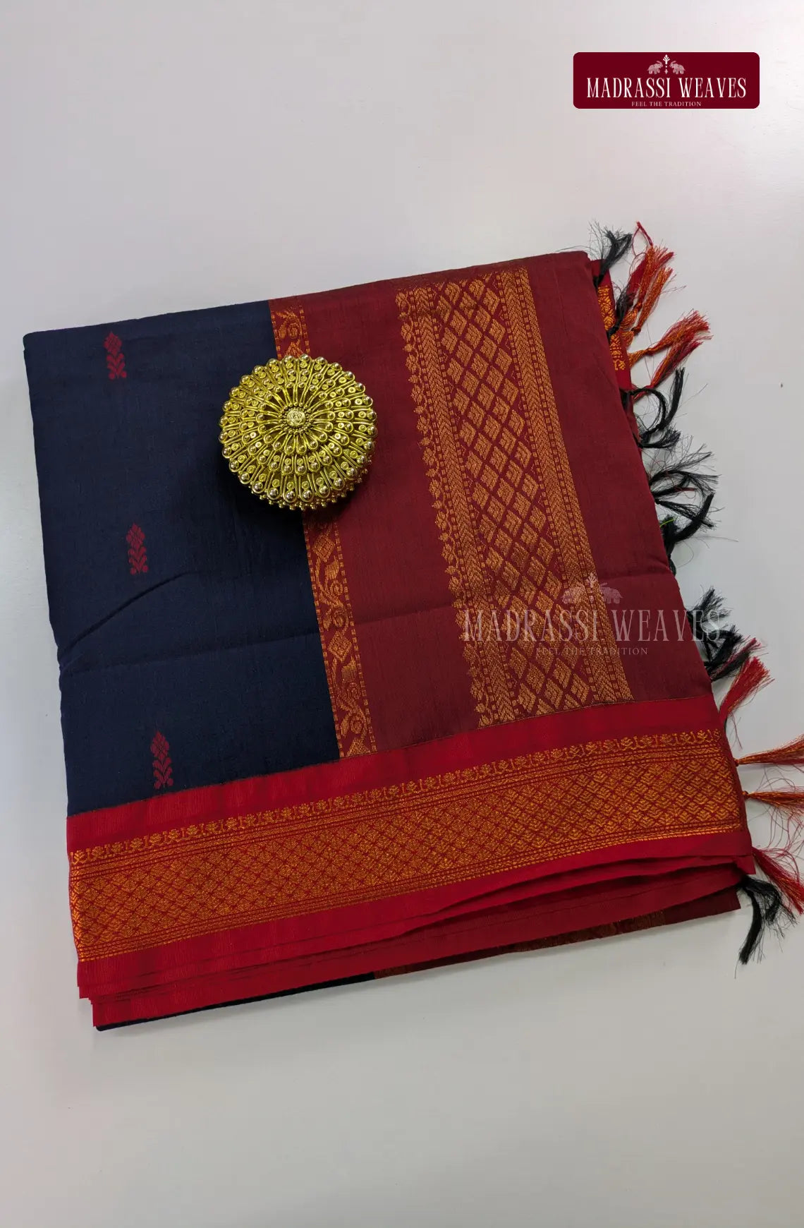 Premium Kalyani Gadwal Cotton Saree - Navy Blue