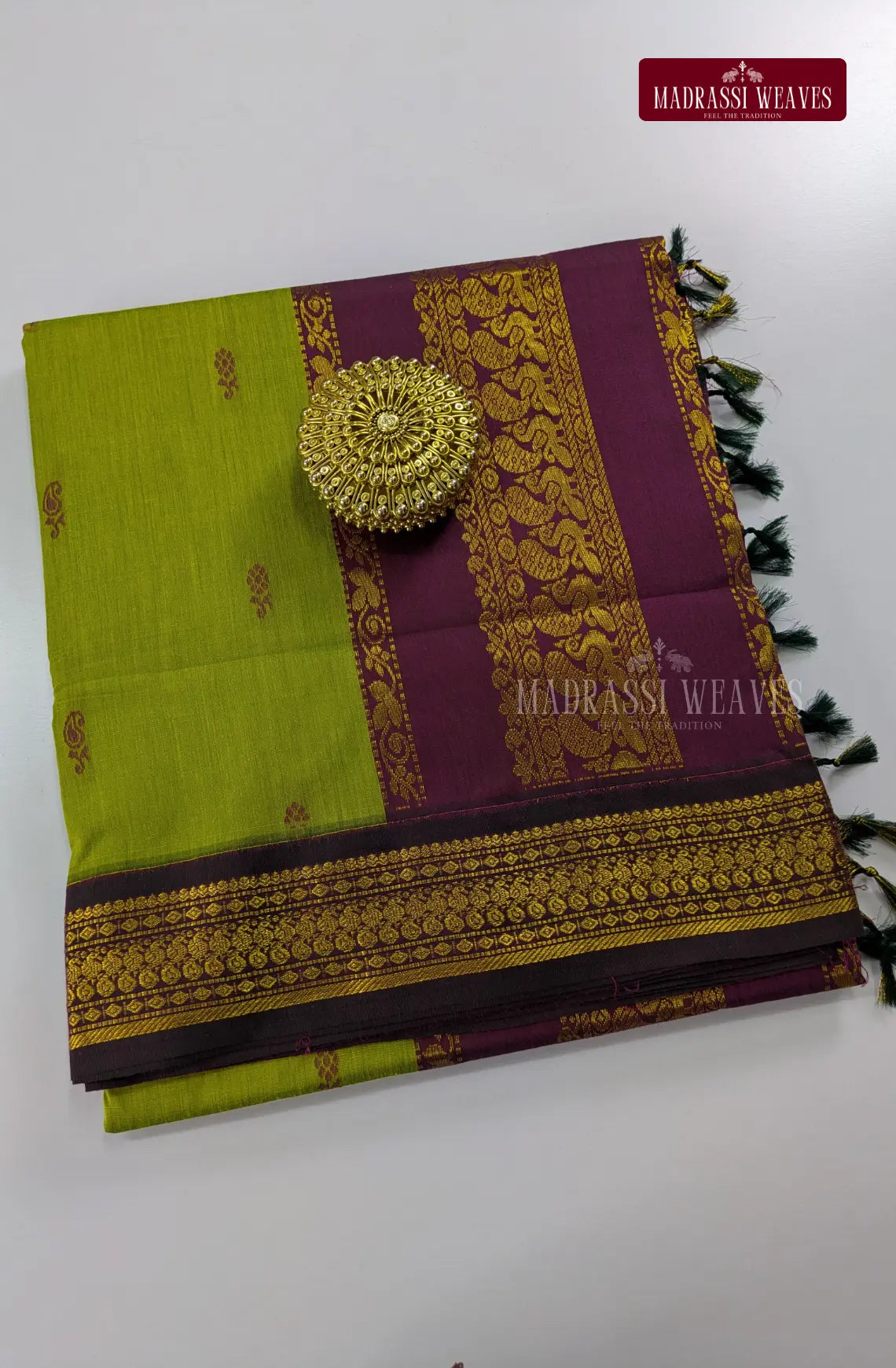 Premium Kalyani Gadwal Cotton Saree - Bright Green
