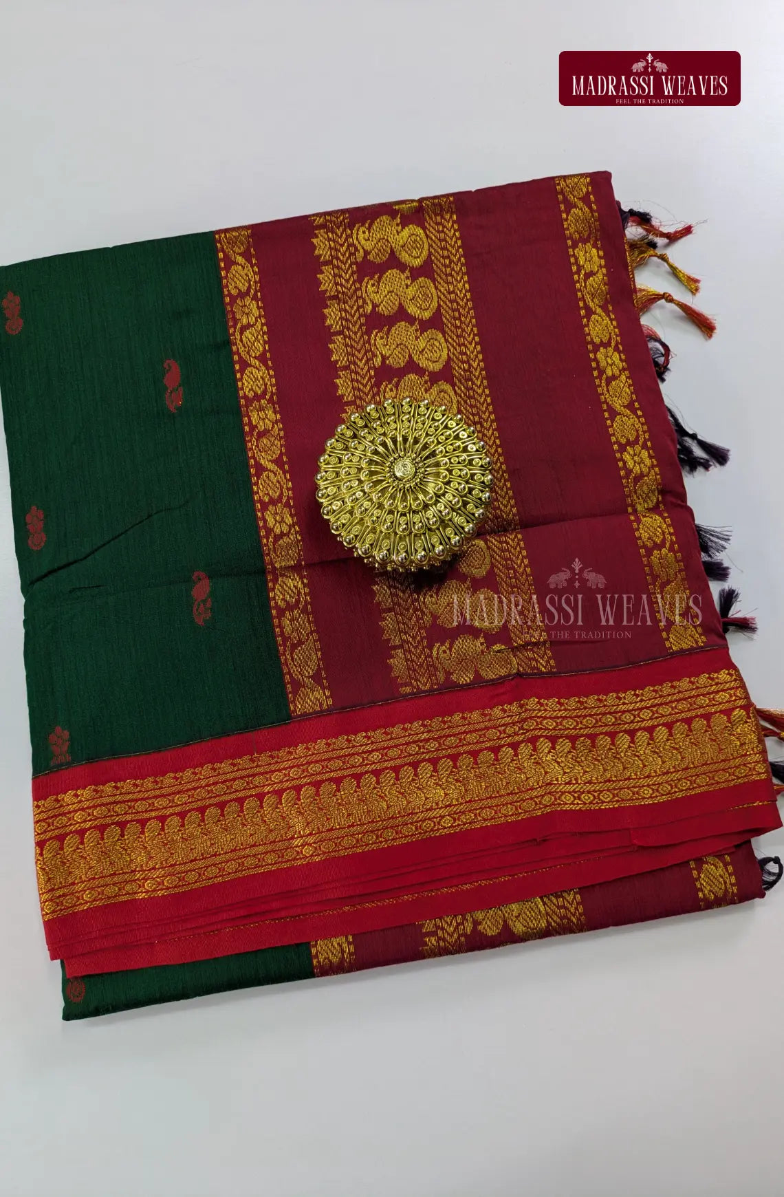Premium Kalyani Gadwal Cotton Saree - Forest Green