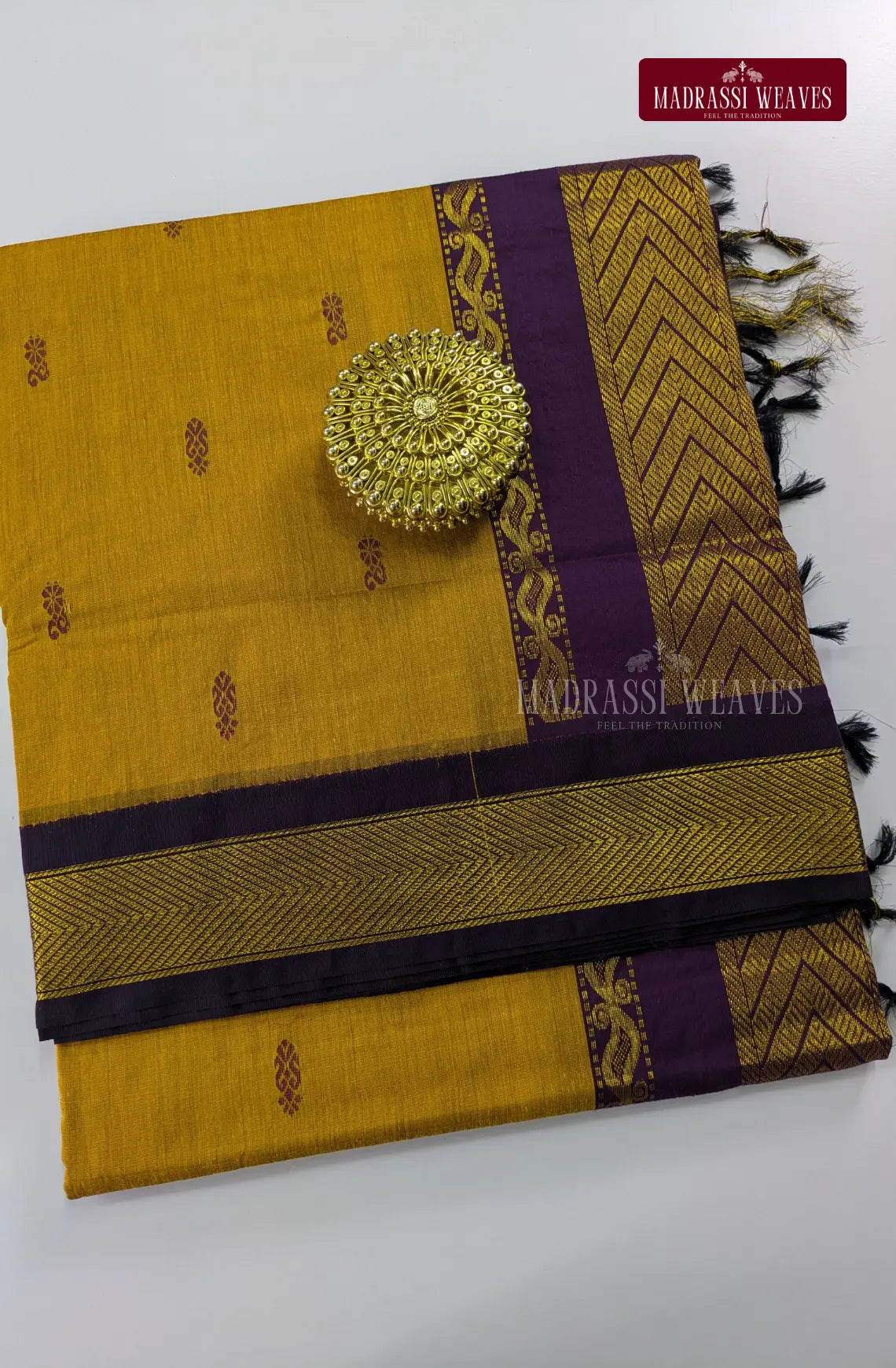Premium Kalyani Gadwal Cotton Saree - Golden Yellow
