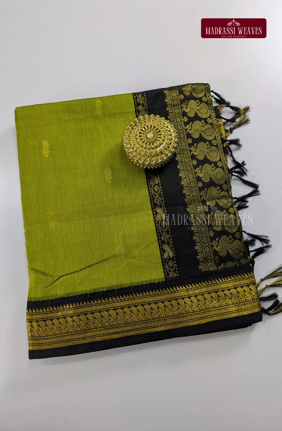 Premium Kalyani Gadwal Cotton Saree - Grass Green