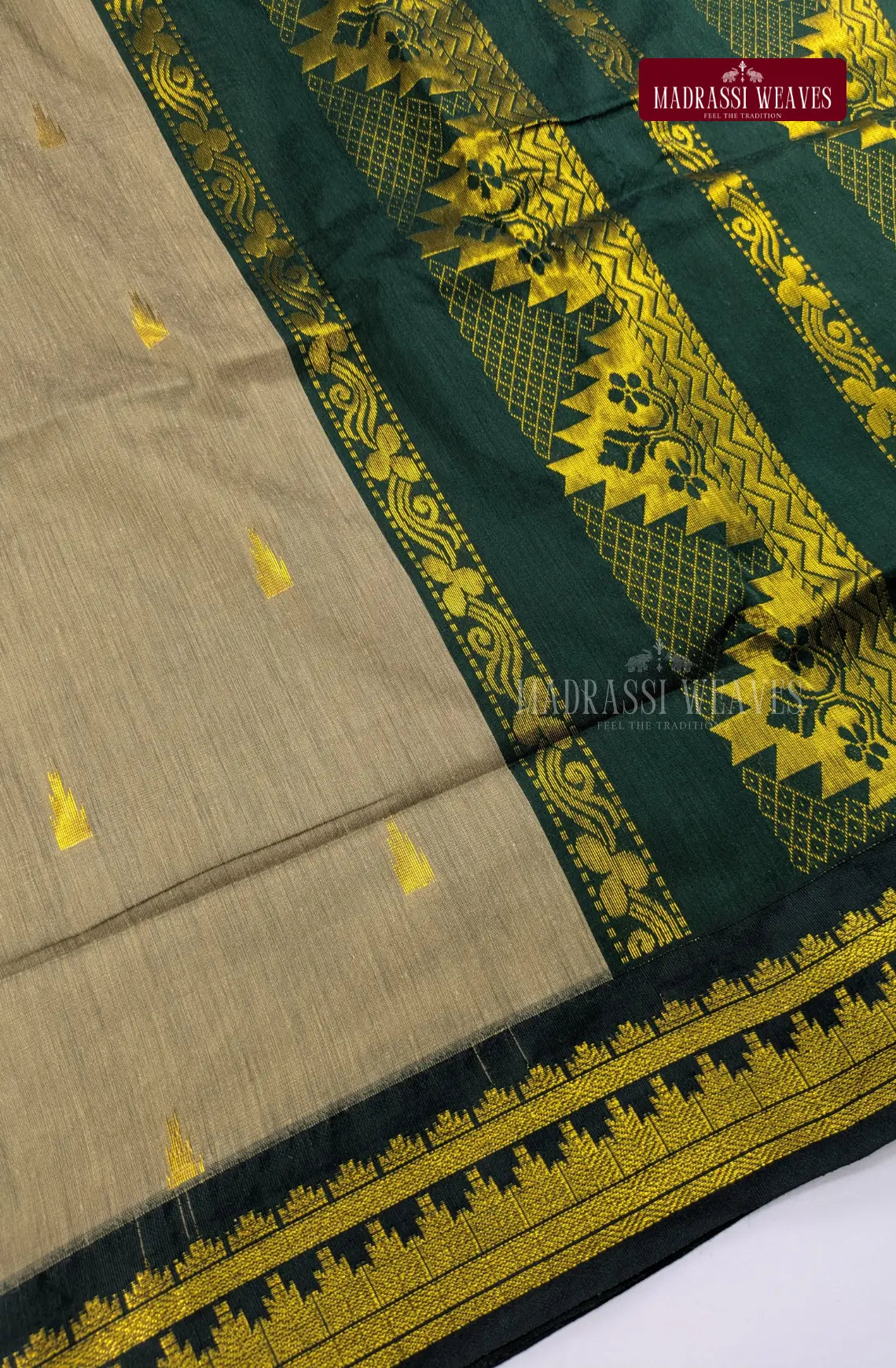 Premium Kalyani Gadwal Cotton Saree - Greenish Grey
