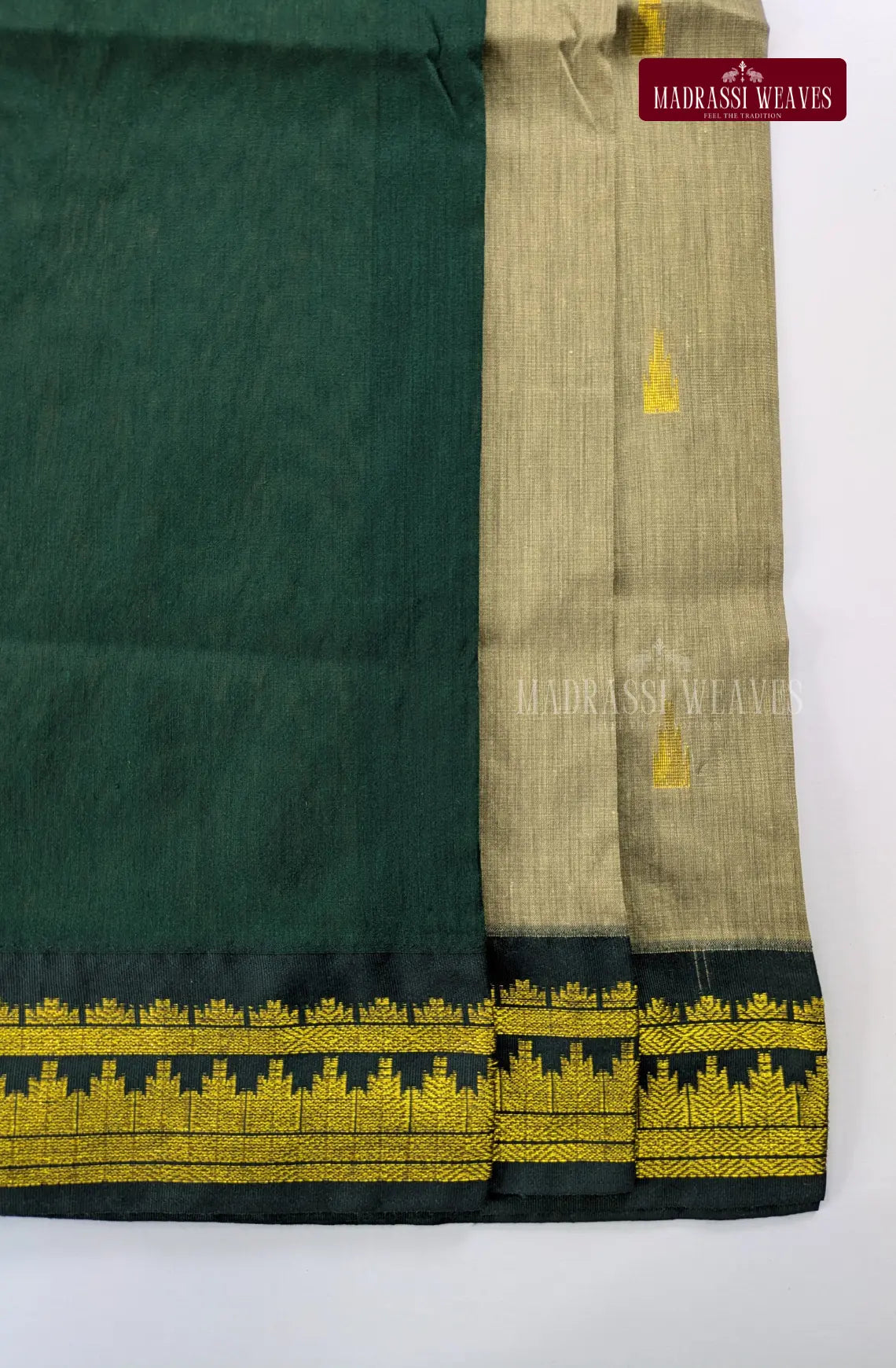 Premium Kalyani Gadwal Cotton Saree - Greenish Grey