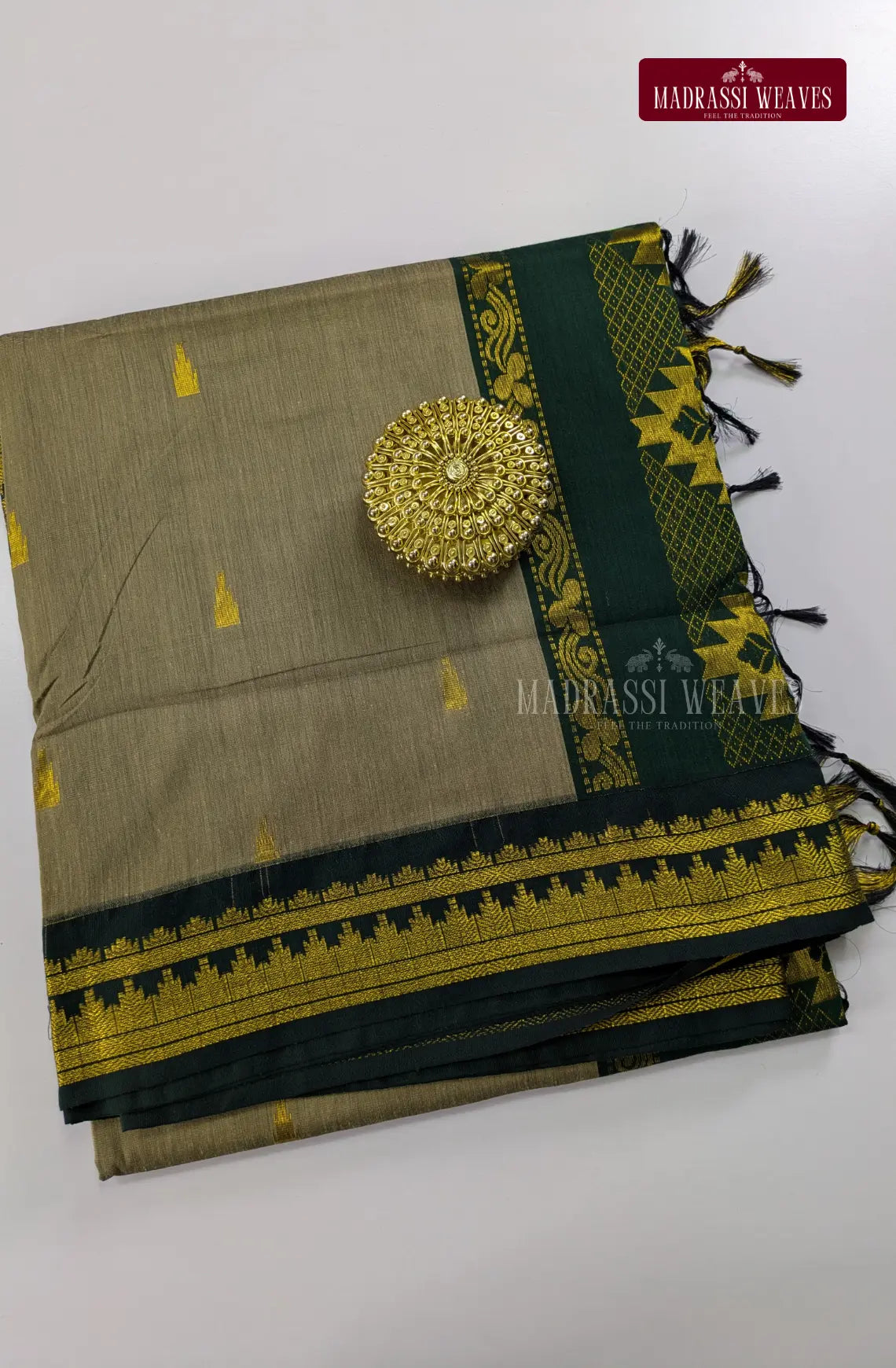 Premium Kalyani Gadwal Cotton Saree - Greenish Grey