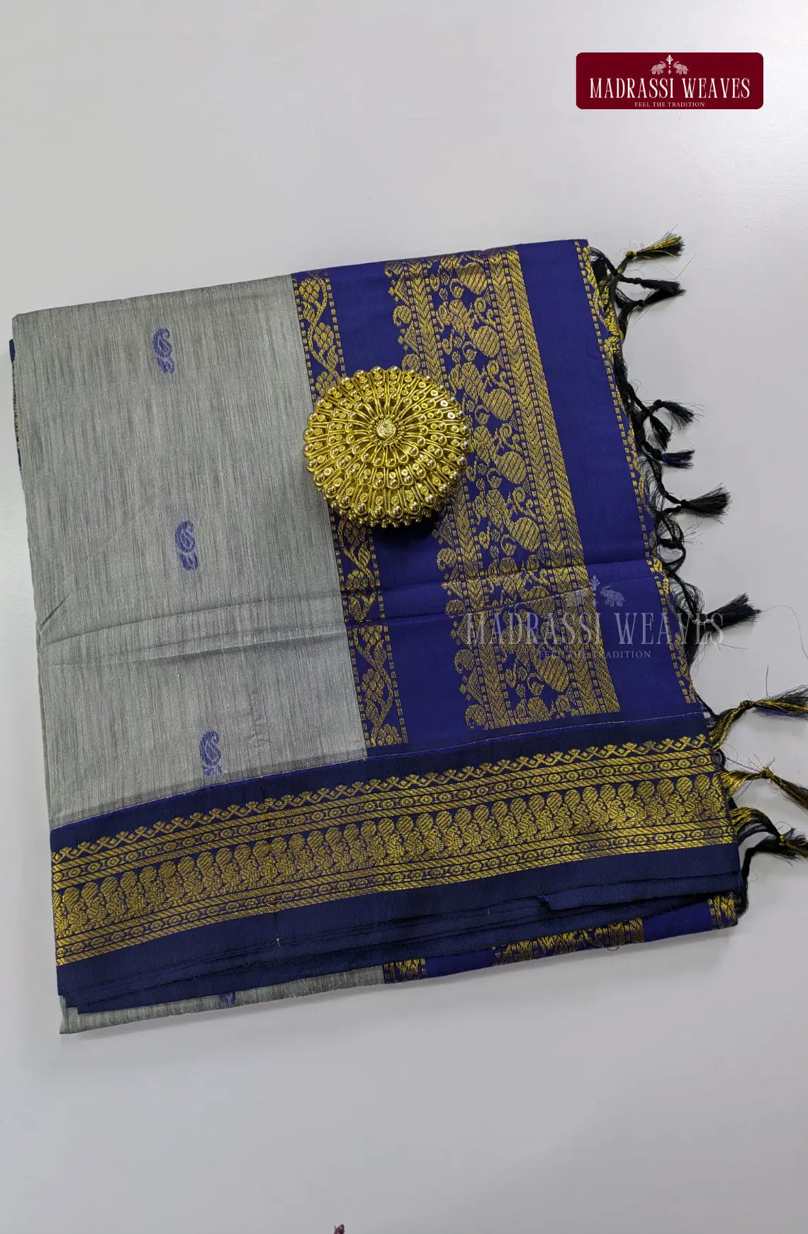 Premium Kalyani Gadwal Cotton Saree - Grey