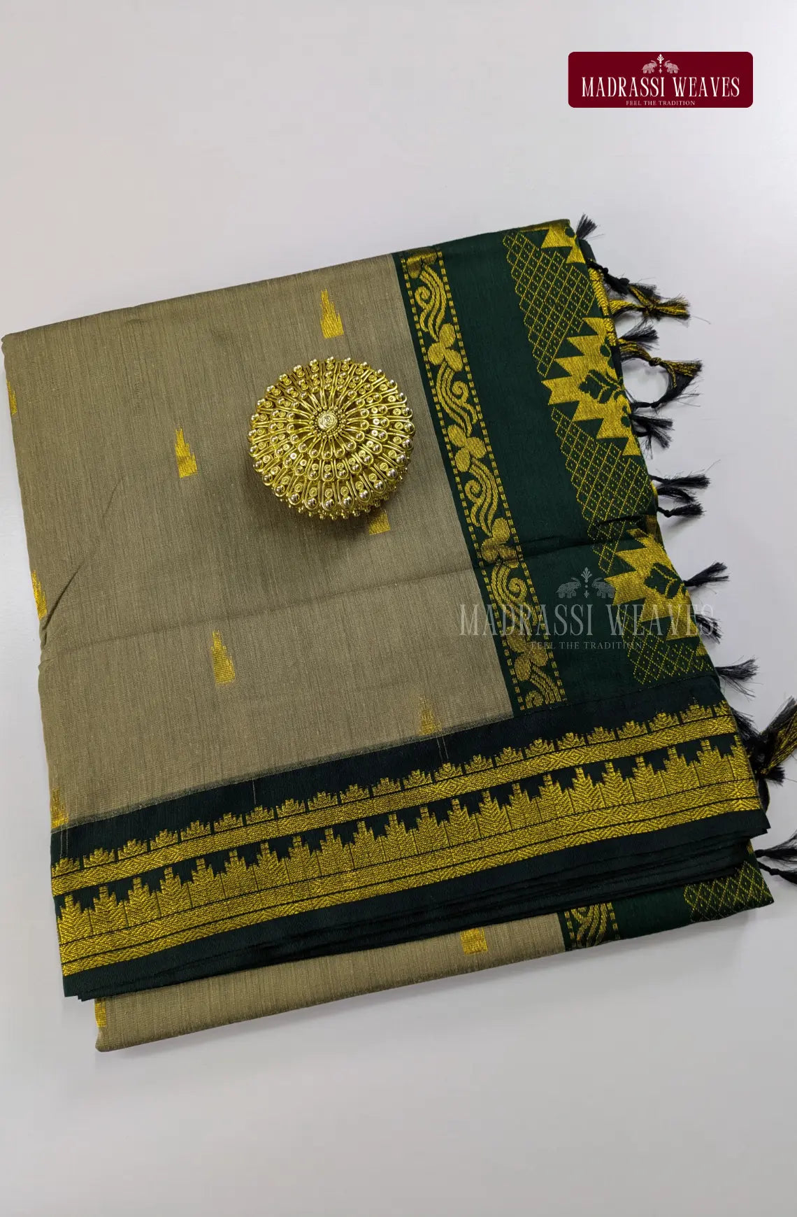 Premium Kalyani Gadwal Cotton Saree - Greyish Green