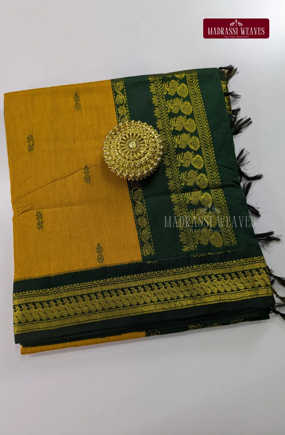 Premium Kalyani Gadwal Cotton Saree - Haldi Yellow
