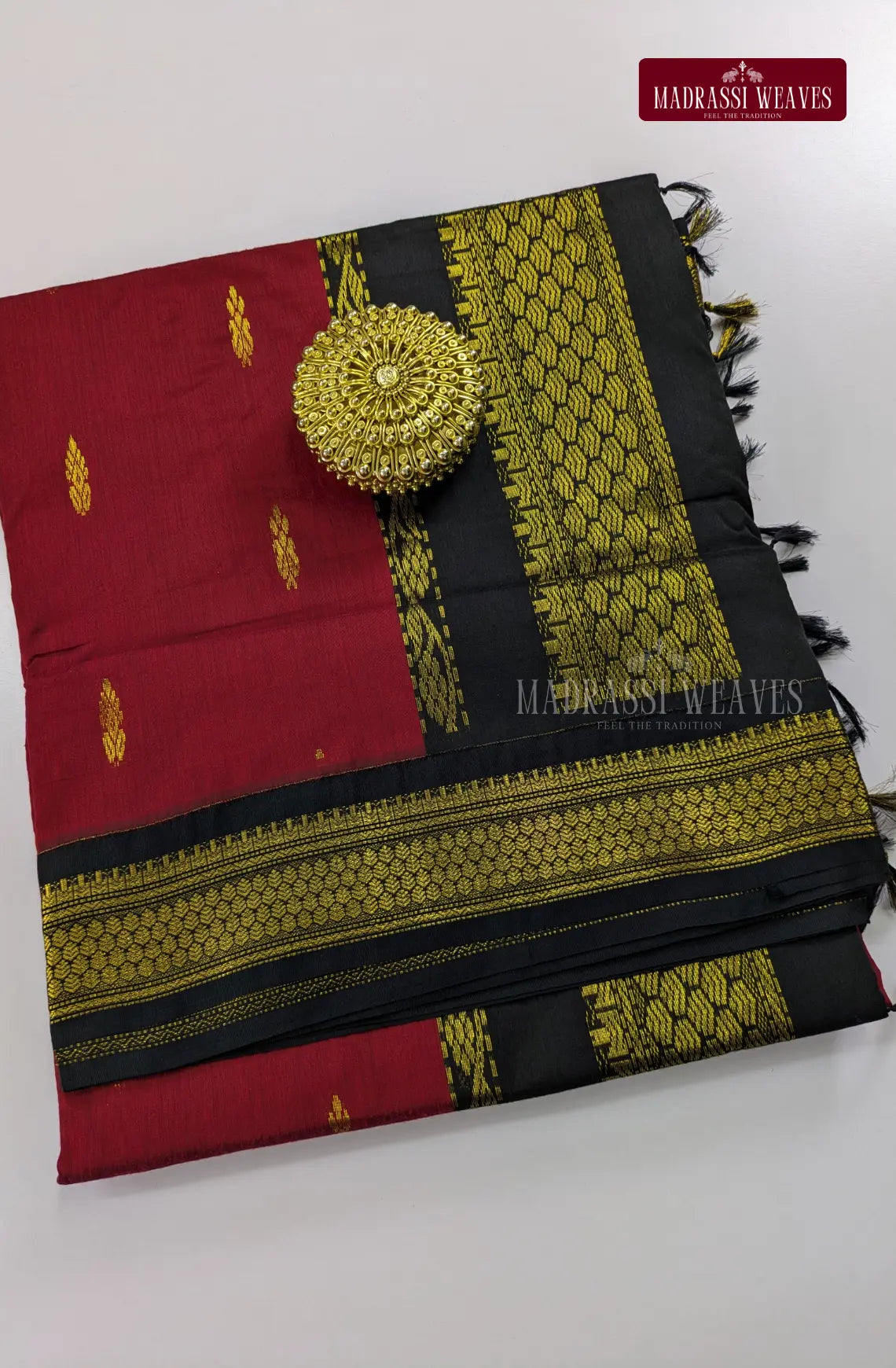 Premium Kalyani Gadwal Cotton Saree - Kumkum Red