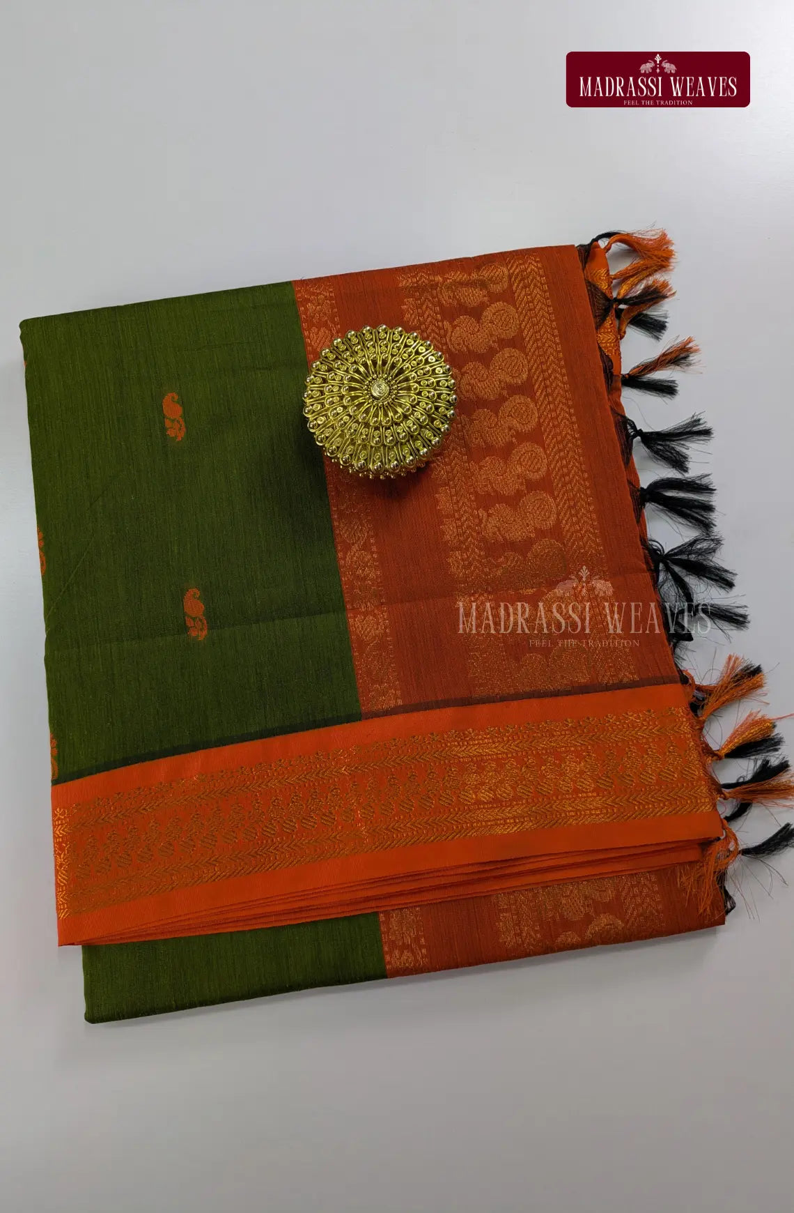 Premium Kalyani Gadwal Cotton Saree - Leaf Green