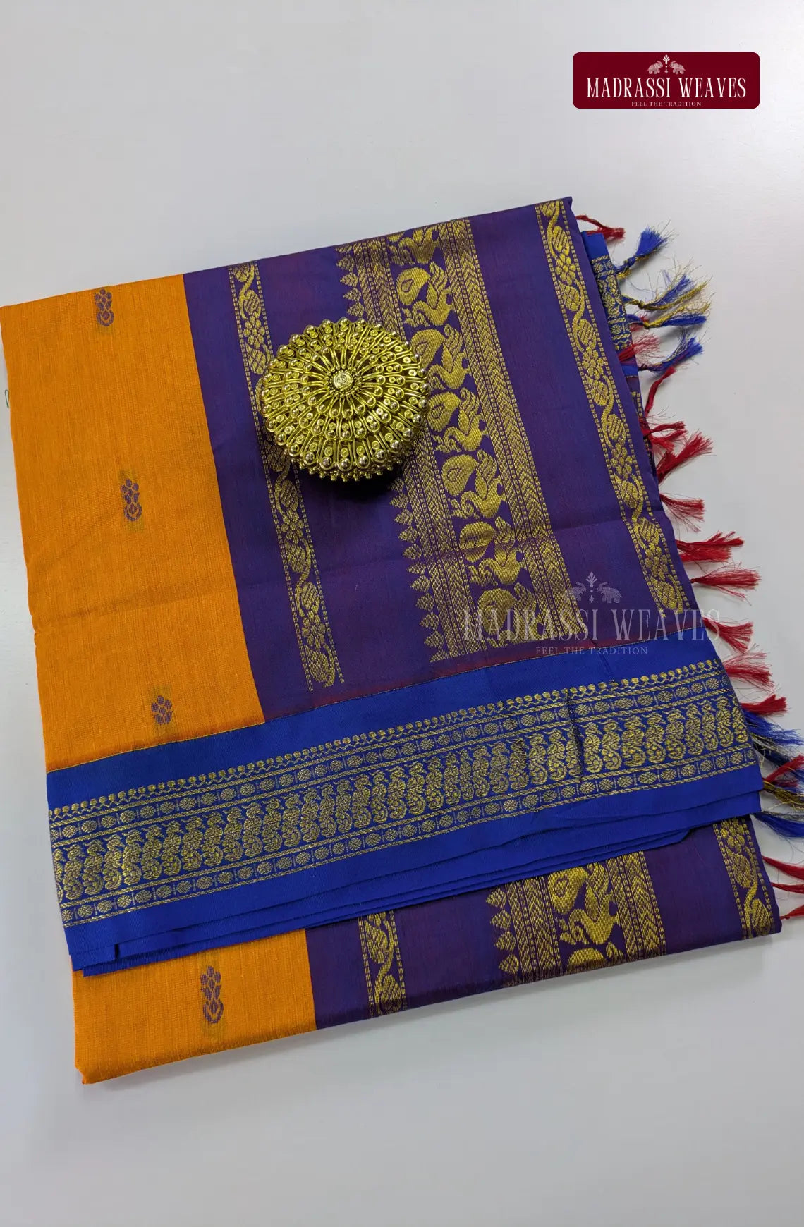 Premium Kalyani Gadwal Cotton Saree - Mango