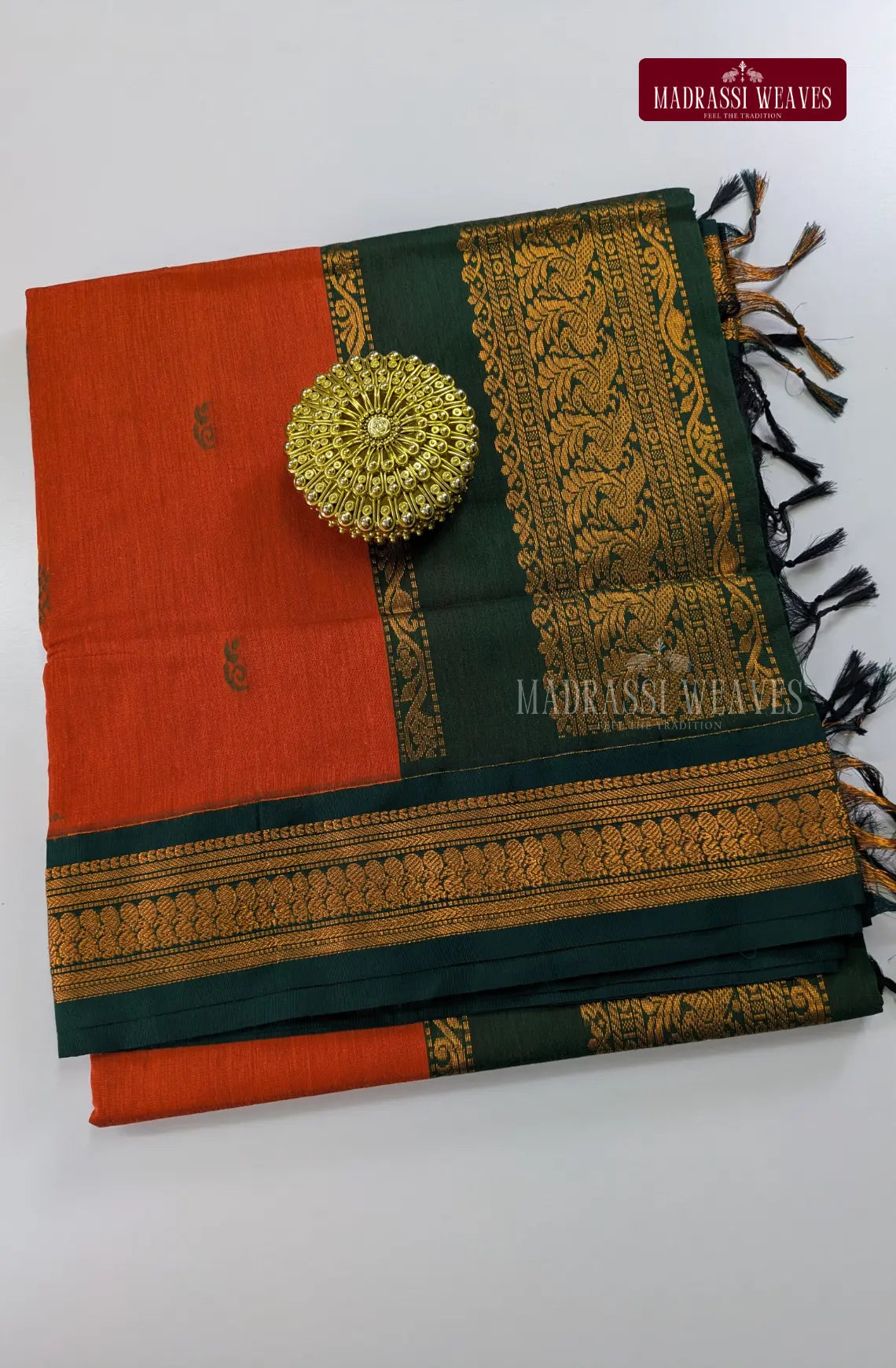 Premium Kalyani Gadwal Cotton Saree - Orange