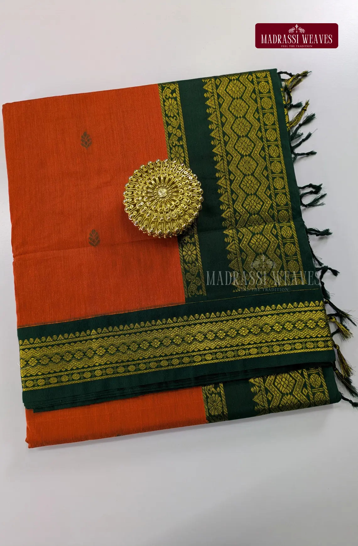 Premium Kalyani Gadwal Cotton Saree - Orange