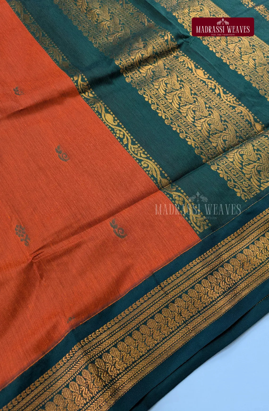 Premium Kalyani Gadwal Cotton Saree - Orange