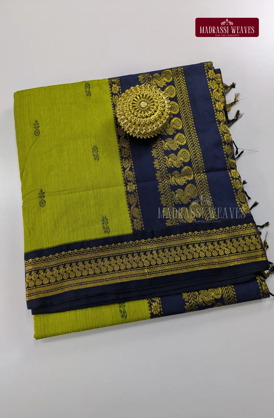 Premium Kalyani Gadwal Cotton Saree - Parrot Green