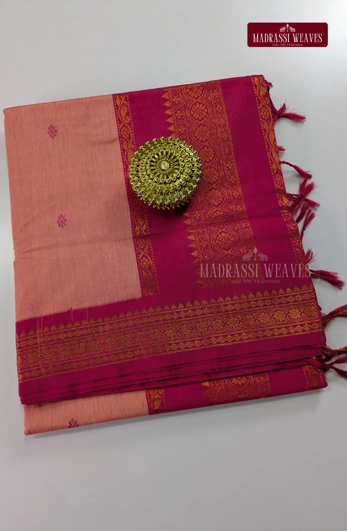Premium Kalyani Gadwal Cotton Saree - Peach