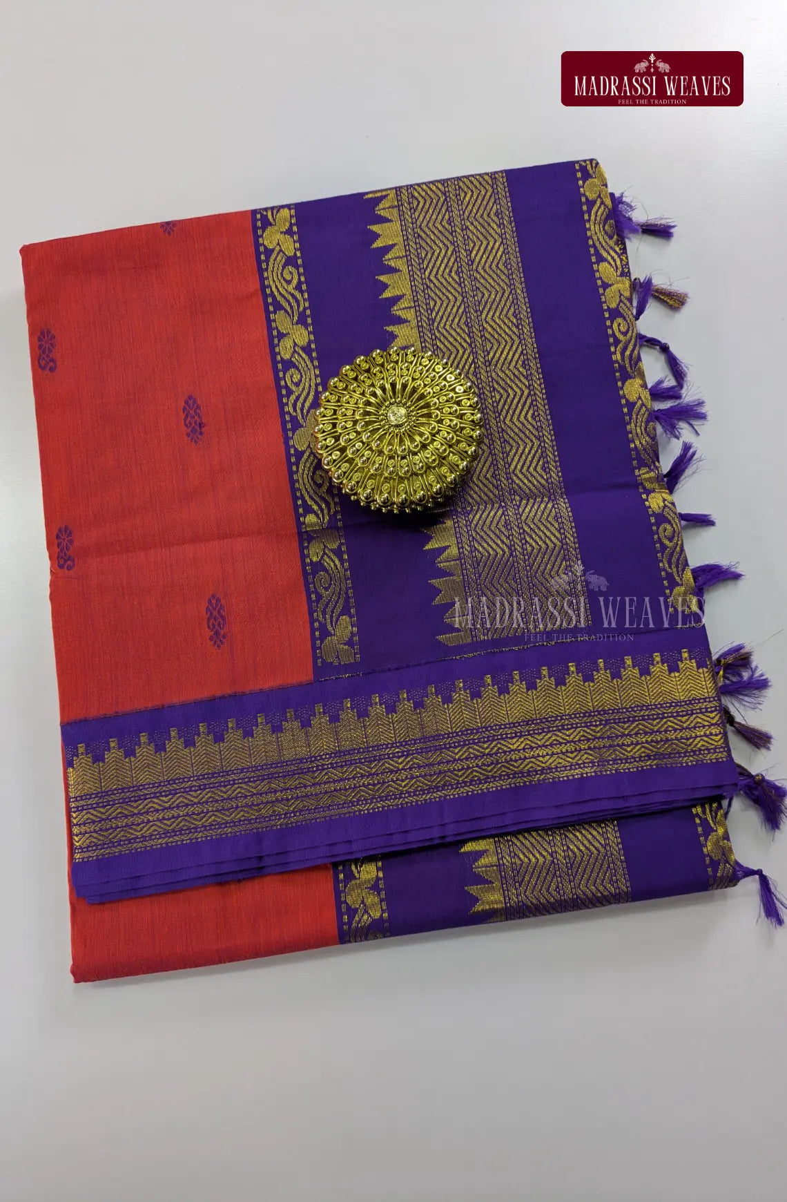 Premium Kalyani Gadwal Cotton Saree - Pinkish Orange