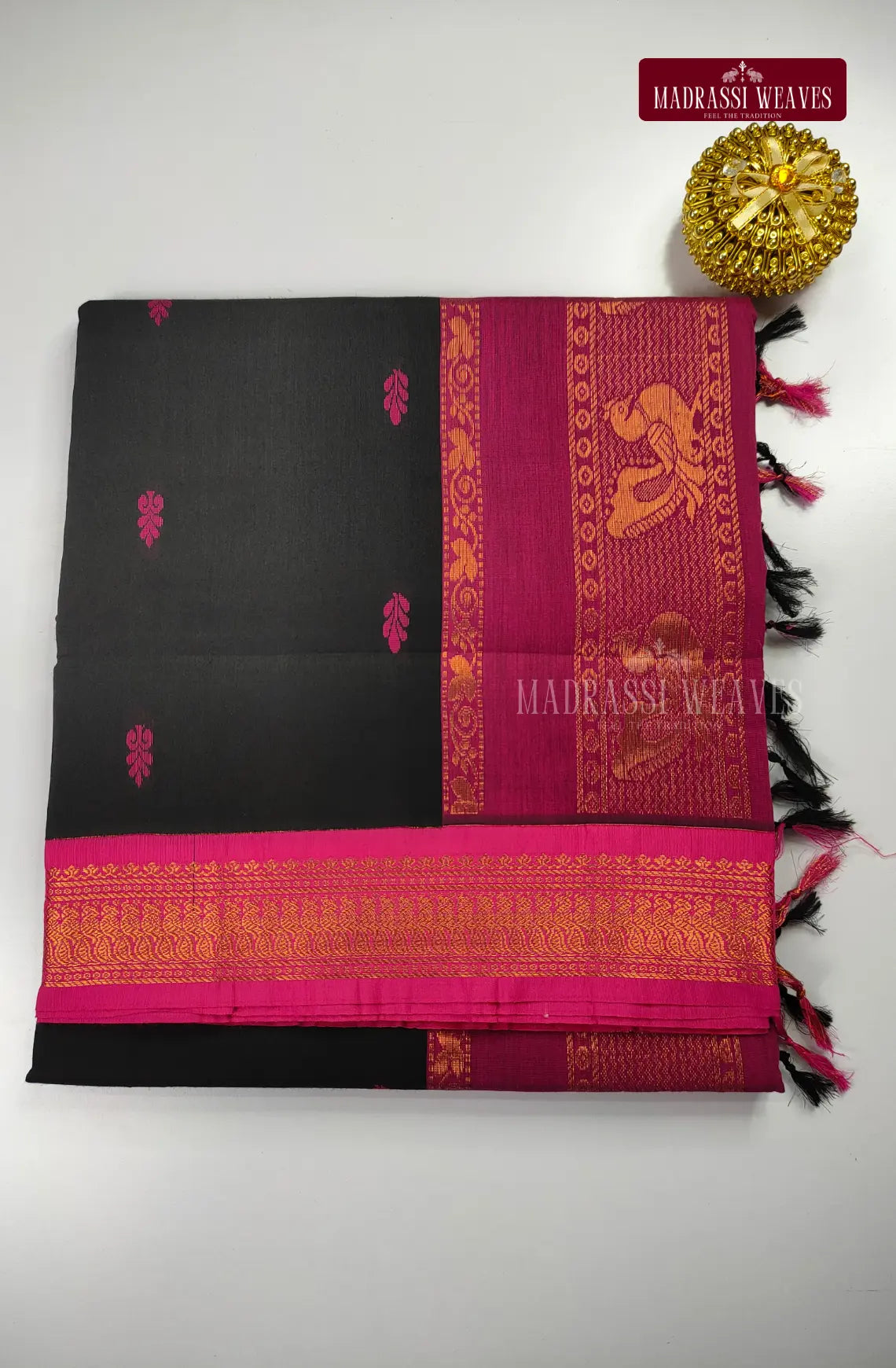 Premium Kalyani Gap Border Saree - Black