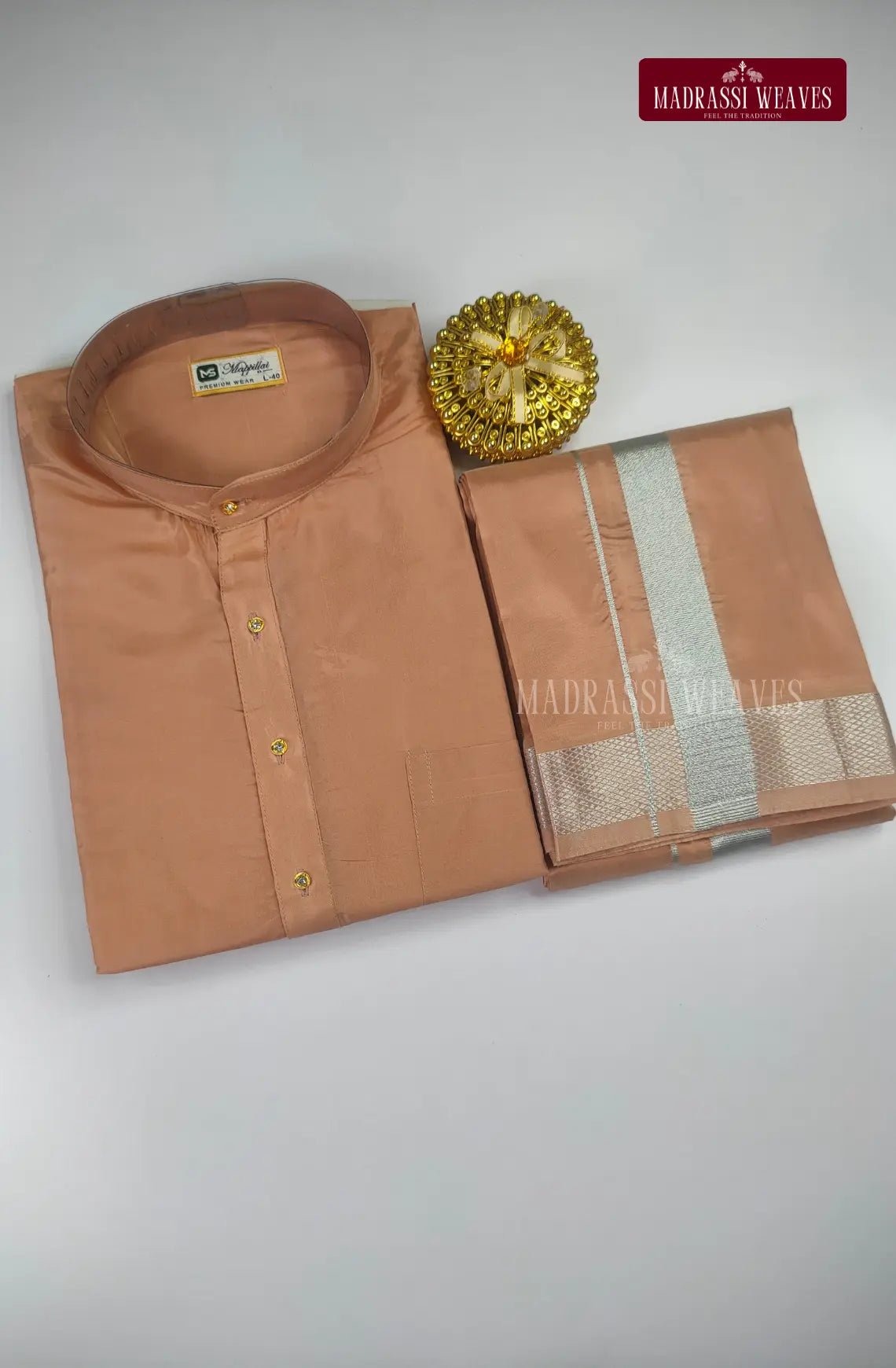 Premium Art Silk Kurta And Dhoti set - Copper