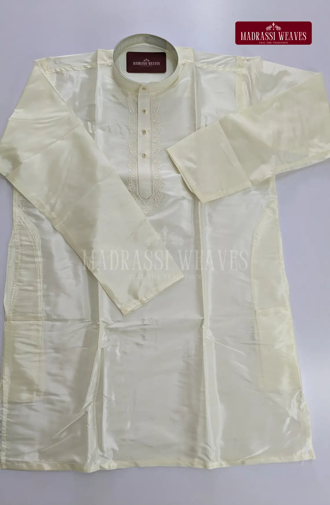 Premium Art Silk Kurta & Readymade Panchakecham Set - White