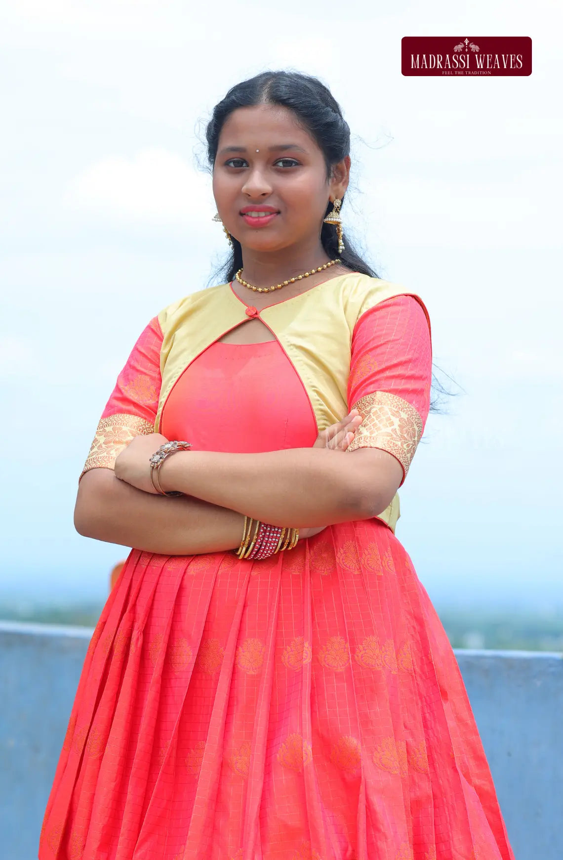 Premium Ethnic Silk Girl's Dress - Kesari Glow