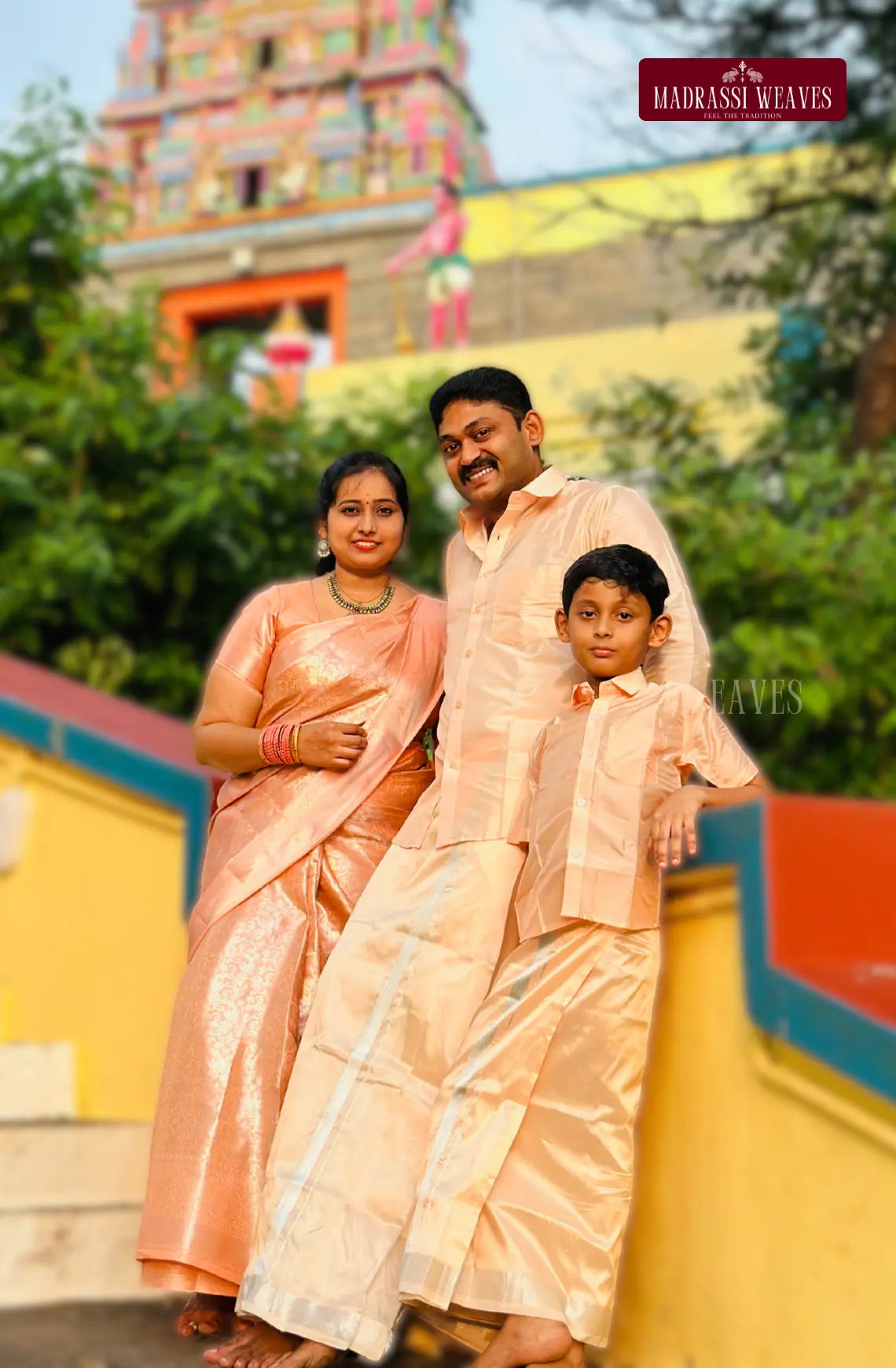 Premium Ethnic Wear Couple Combo Set - Peach