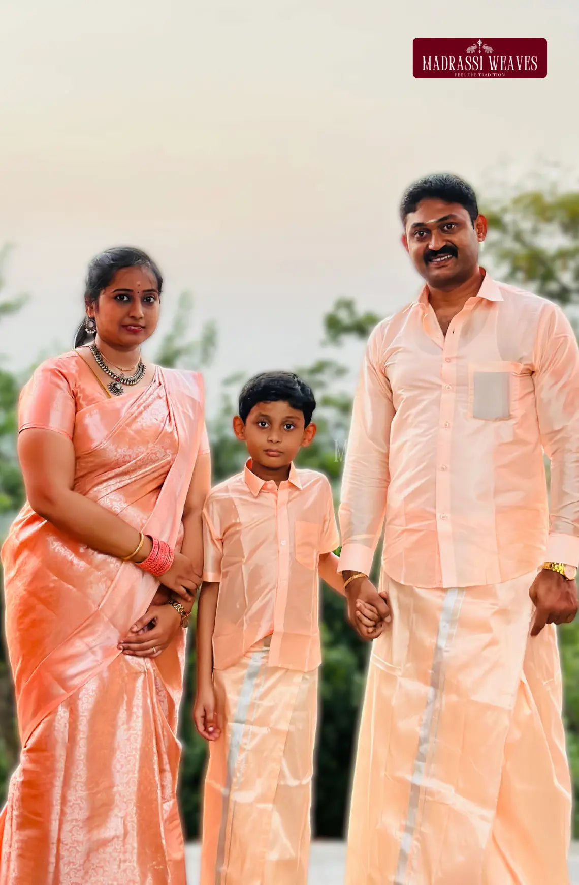 Premium Ethnic Wear Couple Combo Set - Peach