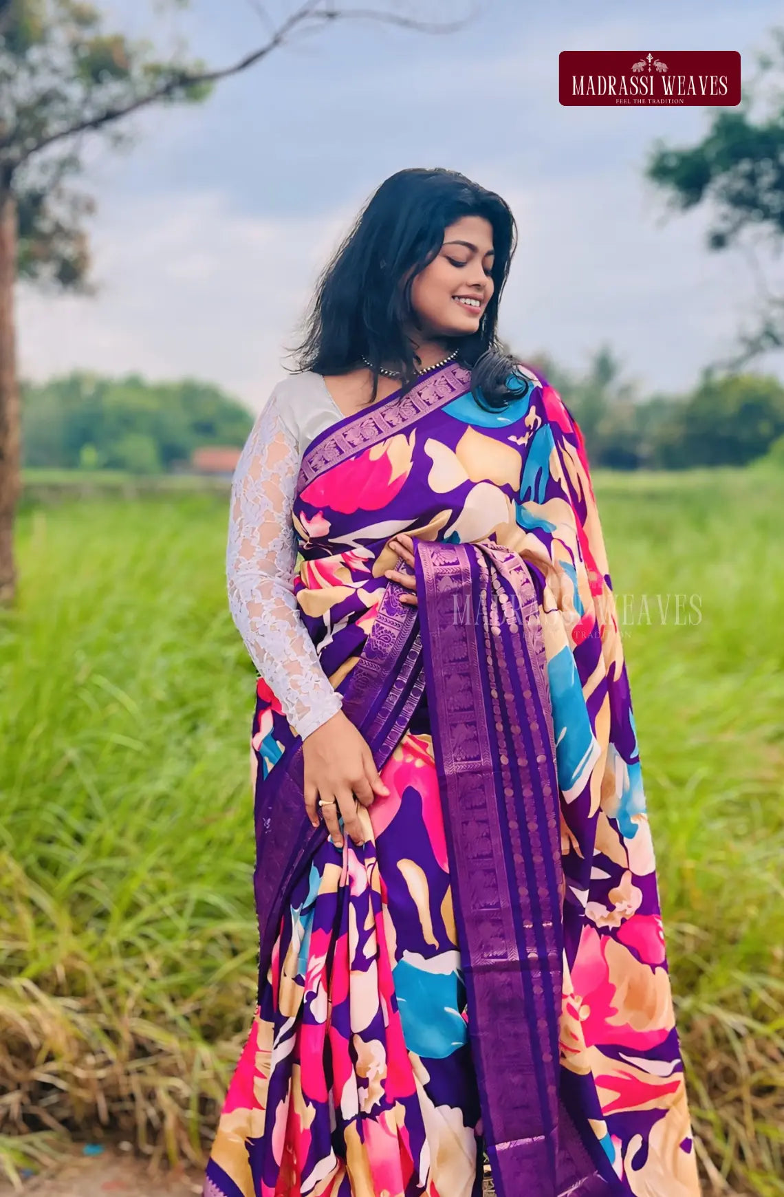 Premium Gap Border Georgette Saree - Violet