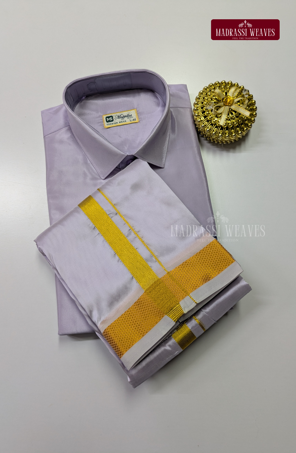 Premium Japan Silk Dhoti Set with Gold Zari - Lavender