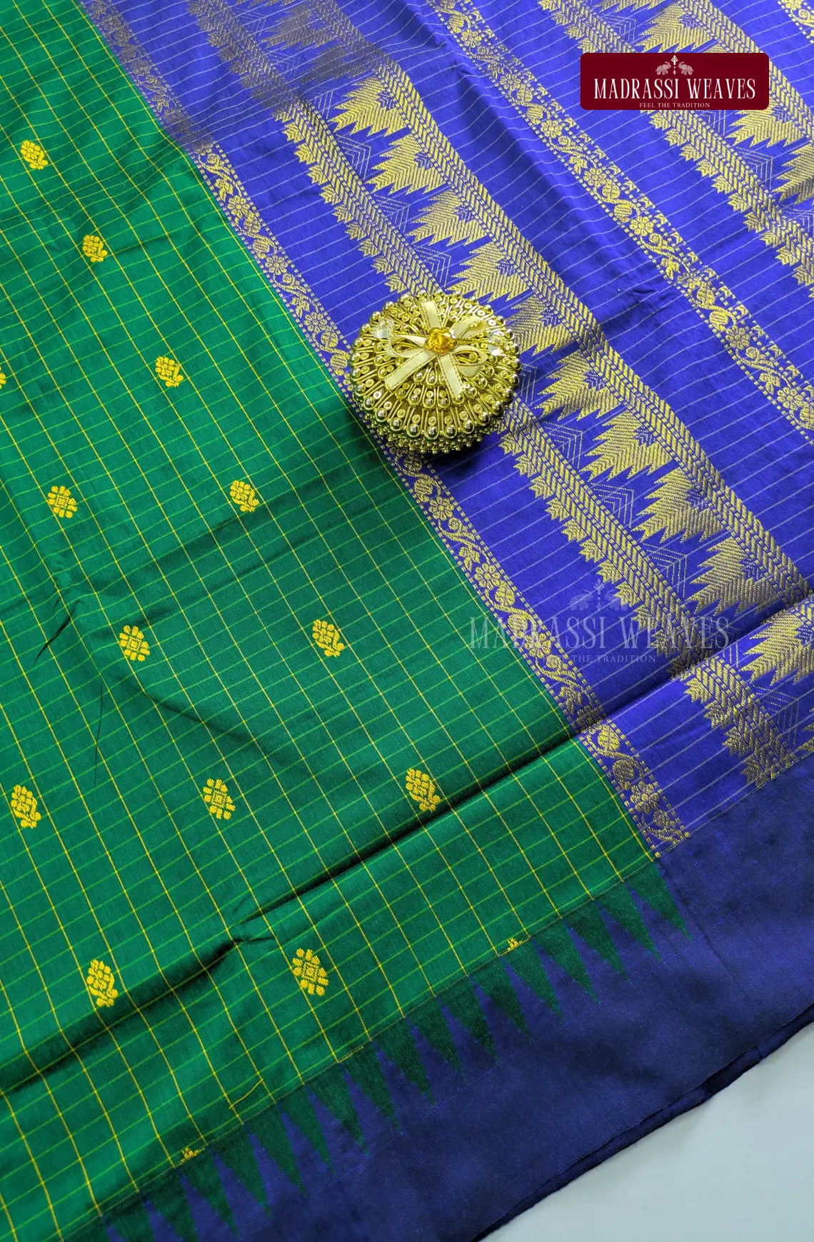 Premium Kalyani Kattam Thread Butta Sarees - Green
